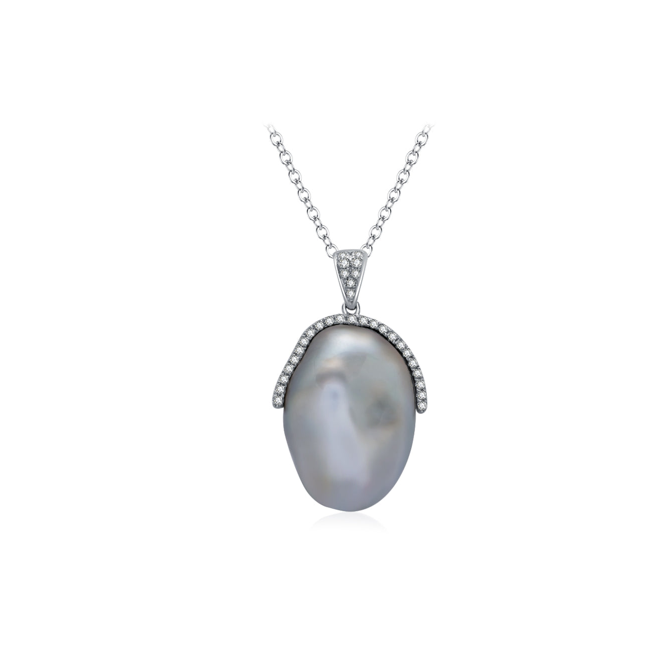 18K Solid Gold Diamond Tahitian Keshi Pearl Necklace KN00143 - Elegant Bridal Jewelry, Wedding Gift & Anniversary Present for Women