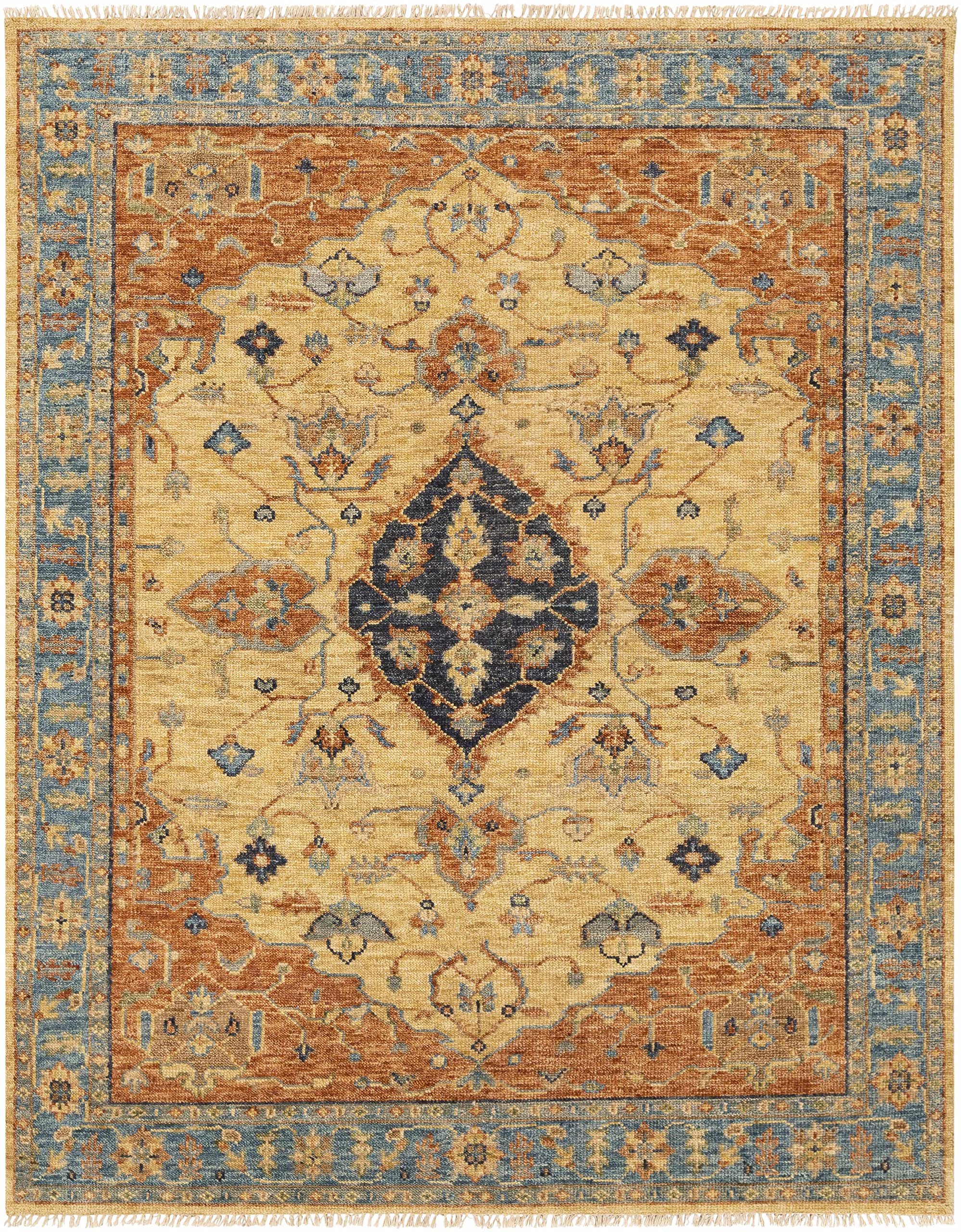 Premium Bowlus Wool Area Rug for Living Room & Bedroom - Traditional Design in Rust, Aqua, Ivory - 6' x 9' Soft & Durable - Perfect for Cozy Home Decor & High Traffic Areas