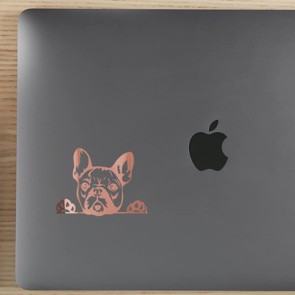 Premium Waterproof Vinyl Decal Stickers - Funny French Bulldog Peeking Tongue (Rose Gold, Set of 2) for Laptop, Phone, Helmet, Car Window, Cup & Wall Decor | Cute Pet Accessories for Dog Lovers & Home Office Decoration