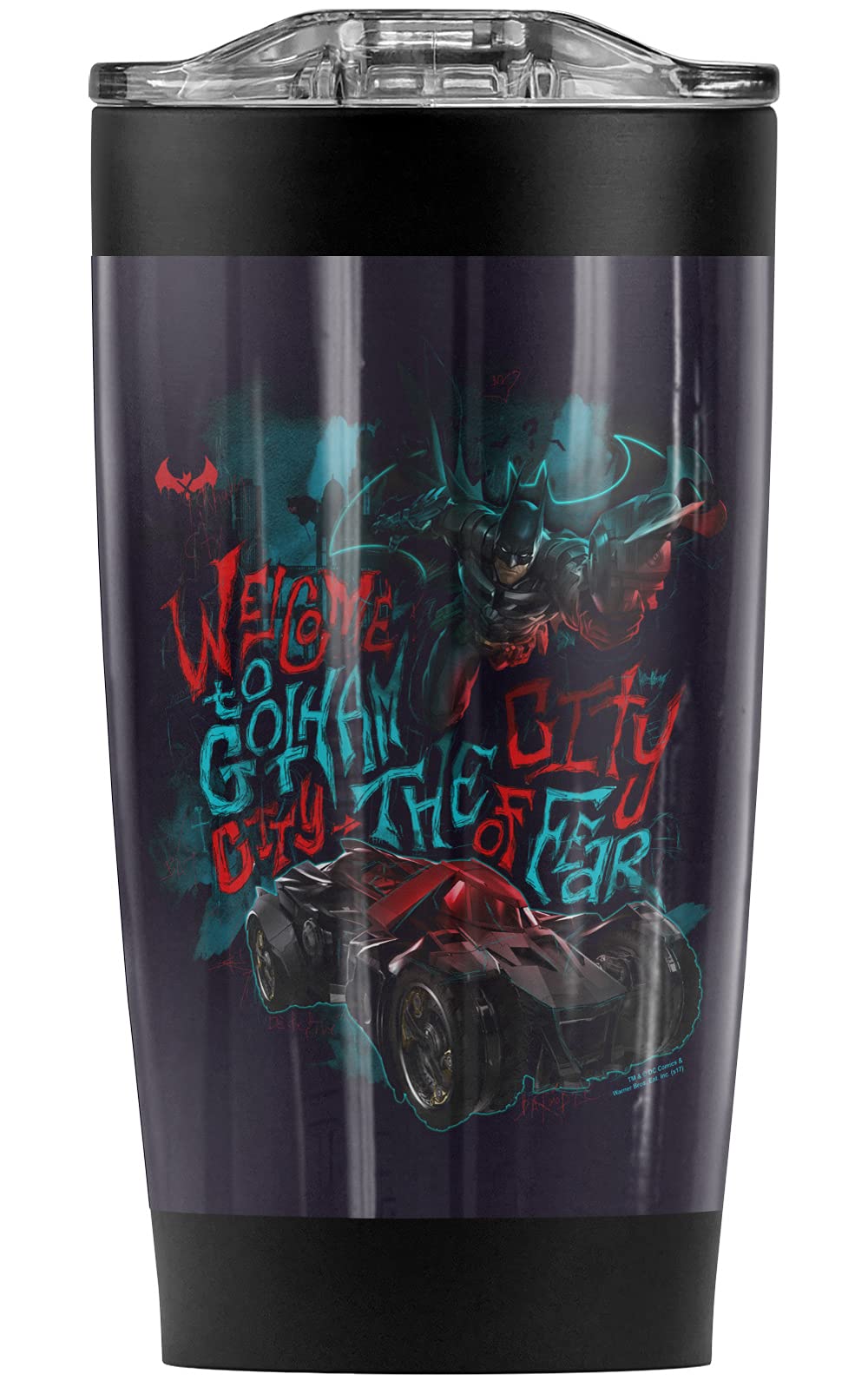 Batman: Arkham Knight Stainless Steel Tumbler 20oz - Vacuum Insulated Travel Mug with Leakproof Lid - Keeps Hot & Cold Beverages for Hours - Perfect for Coffee, Tea, Iced Drinks - Great Gift for Gamers & DC Fans - Use at Home, Office, Gym or Commuting