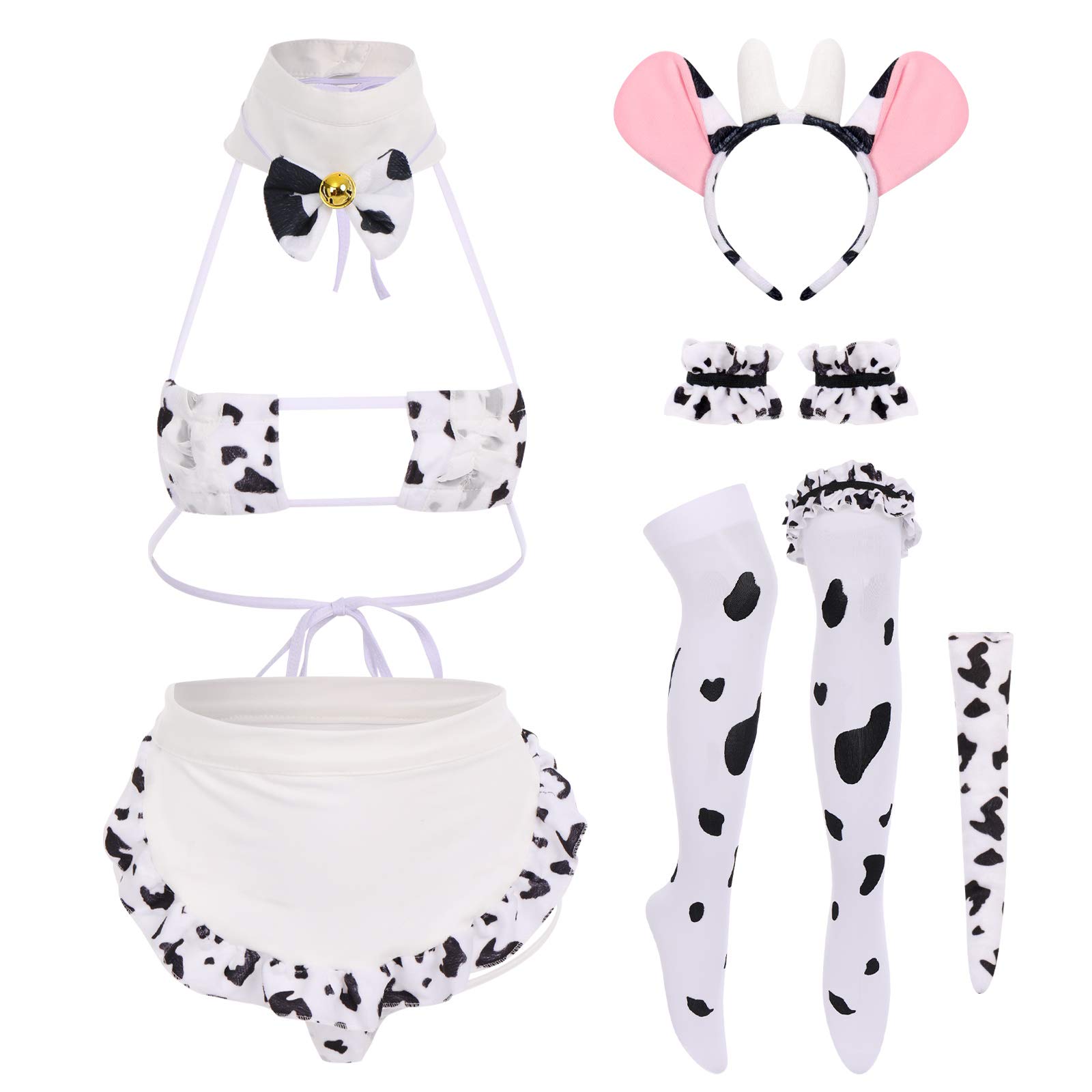 Sexy Anime Cow Maid Lingerie Set - Women's Lolita Cosplay Bikini Bra & Panty Set - Cute Nightwear & Fancy Dress Costume for Roleplay, Halloween & Boudoir Photography