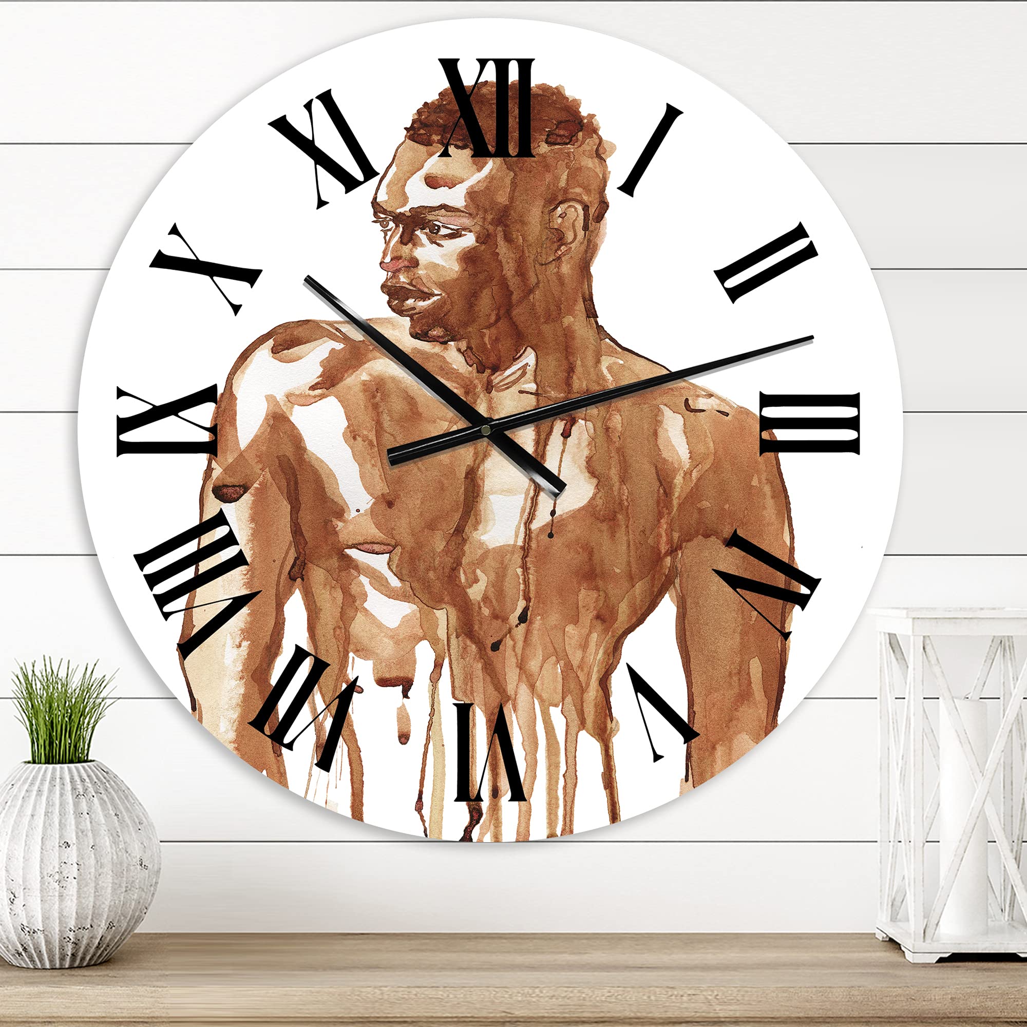 Stylish Modern Wall Clock - Handsome African Man Portrait on White - Large Wall Decor for Living Room, Bedroom & Office - Perfect for Home & Office Décor