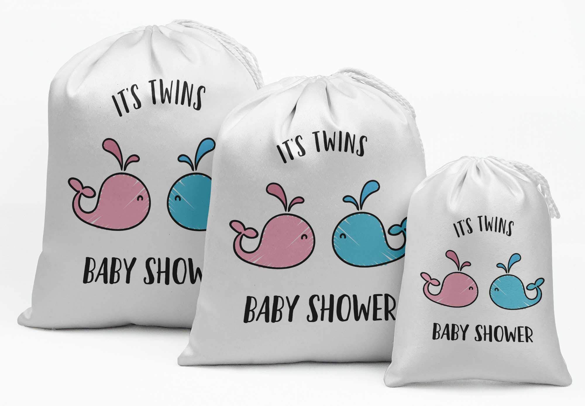 White Twins Baby Shower Party Favor Bags - 15 Pack Gender Neutral Gift Pouches for Twin Baby Shower Decorations & Newborn Celebration Favors - Perfect for Baby Showers, Gender Reveals, and Birthday Parties