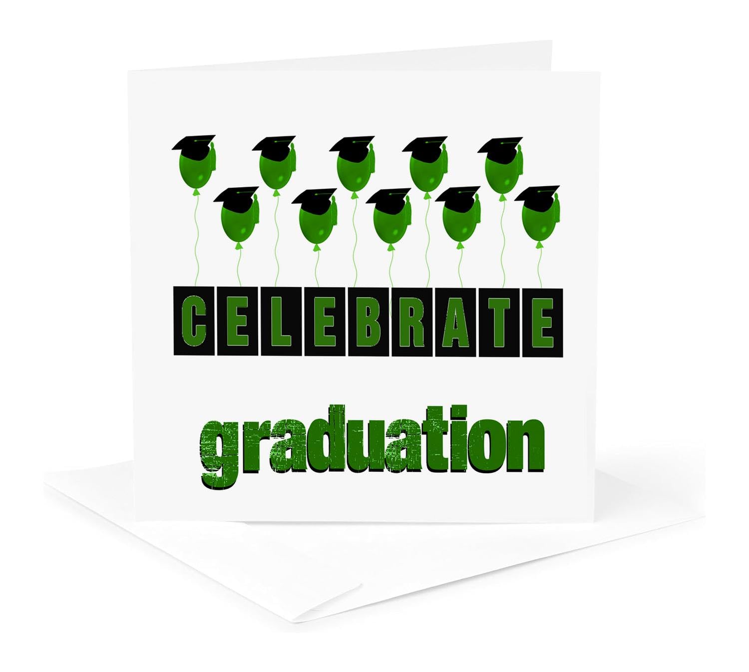 Graduation Greeting Card - Green Balloons with Graduation Caps Design for Graduation Party, Commencement Ceremony & Graduation Gifts