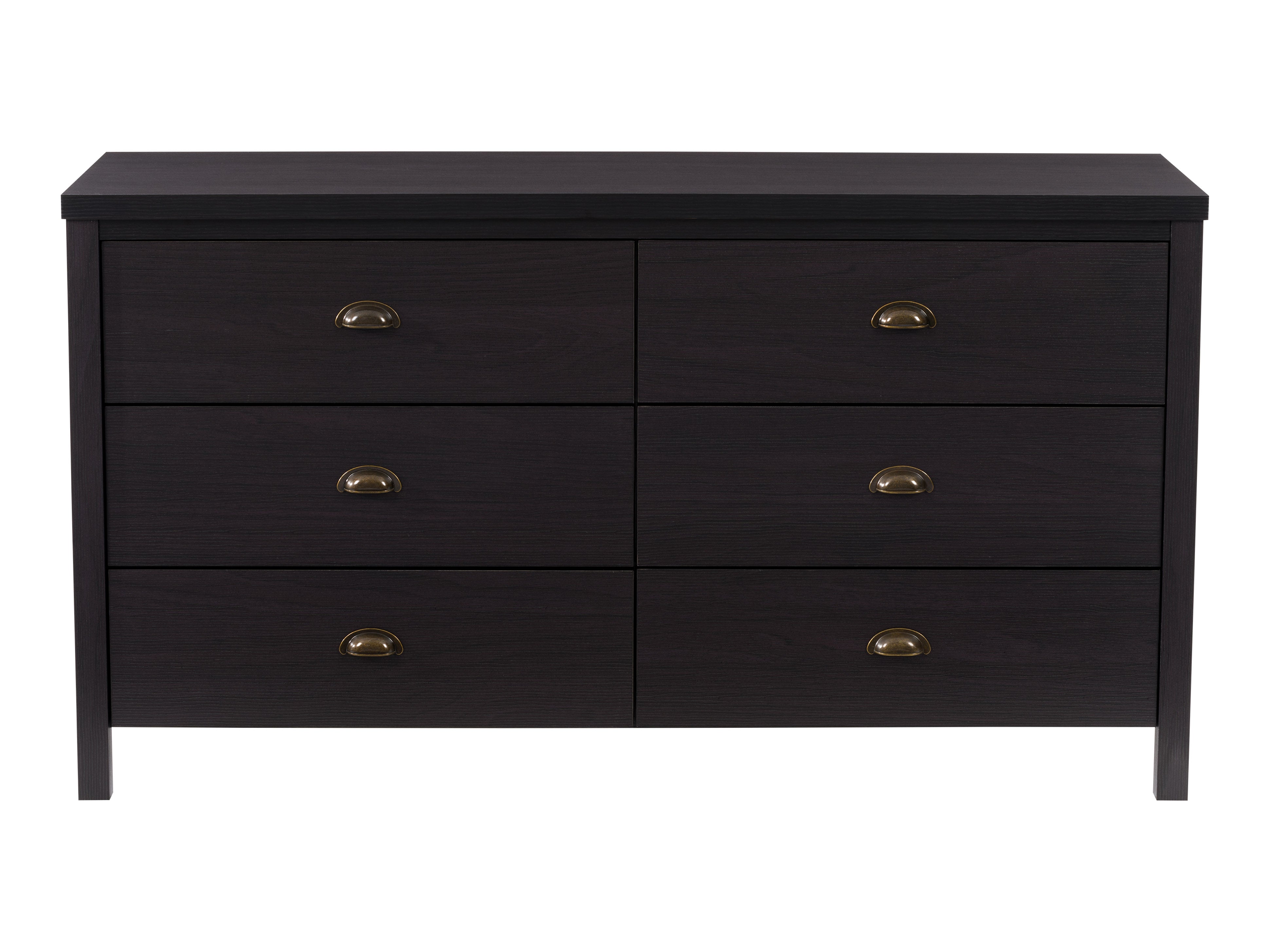 Black 6-Drawer Wide Dresser with Interlocking Drawers - Spacious Bedroom Storage Solution for Clothes, Linens & Accessories