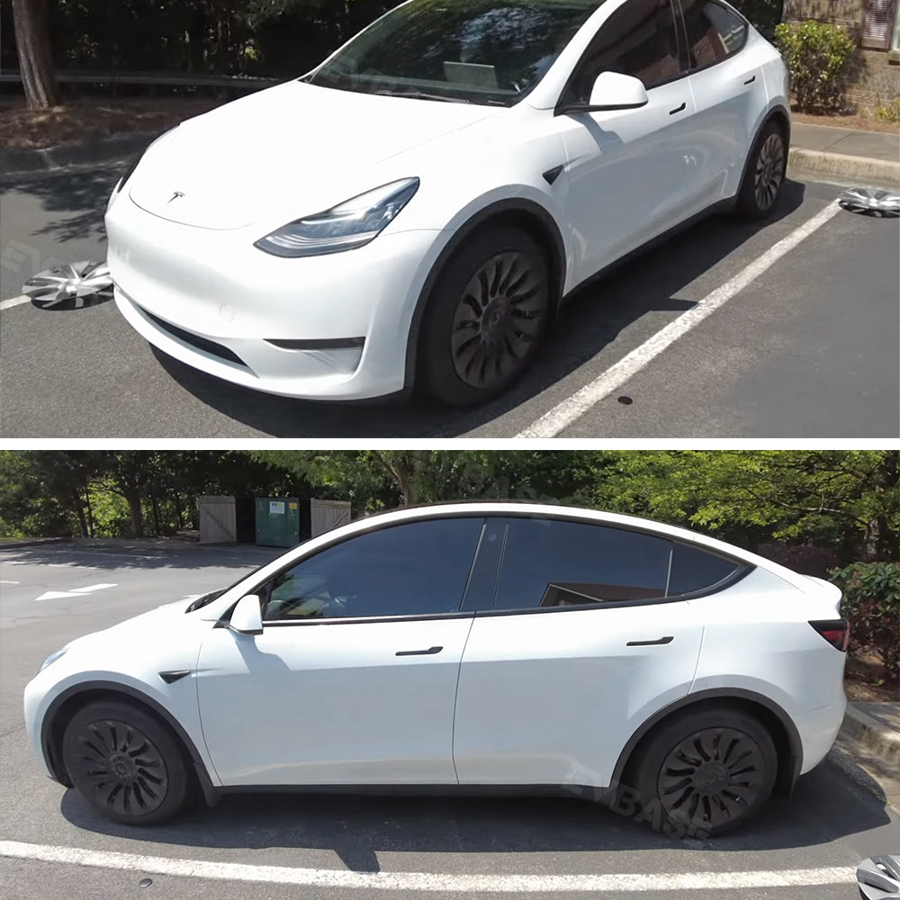 4PCS Tesla Model Y Wheel Caps - Überturbine Style 19-Inch Gemini Wheel Covers in Matte Black | Perfect for Model Y 2020-2023 | Enhance Style & Protect Wheels from Scratches