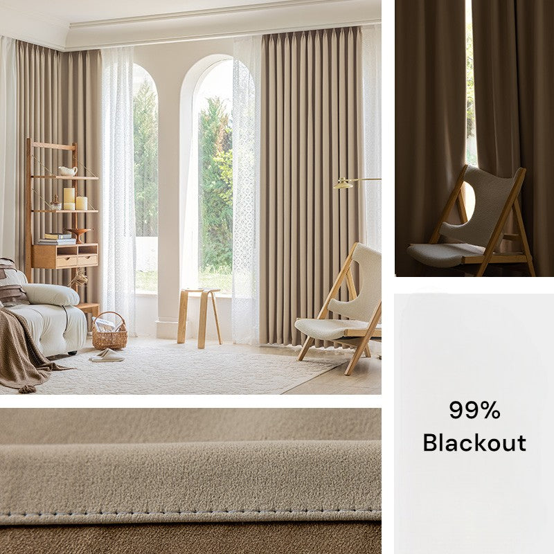 Astrid Beige Blackout Curtains - 100% Heavy Cotton Linen Custom Drapes for Bedroom & Living Room - Thermal Insulated Noise Reducing Window Treatments for Home Decor