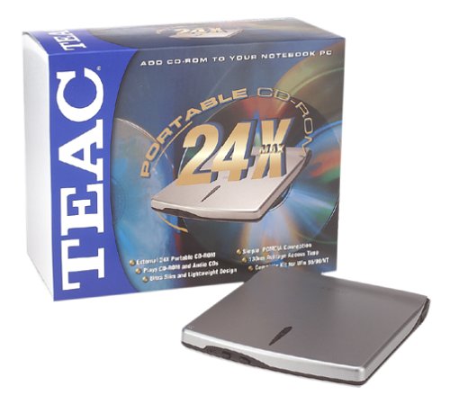 TEAC 24X Slimline External CD-ROM Drive with PCMCIA Interface - Portable Optical Drive for Laptops & Notebooks - Perfect for Data Backup, Music Playback & Software Installation