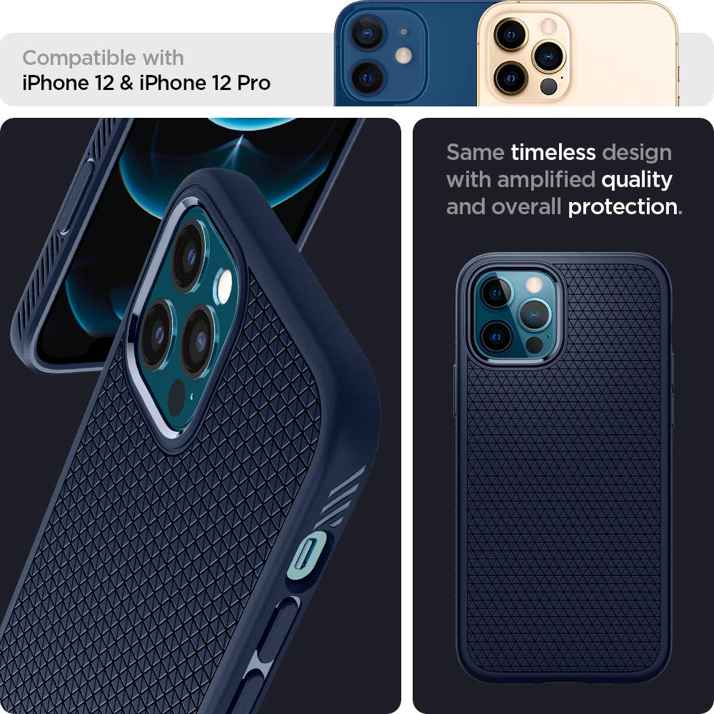 Spigen Liquid Air Case for iPhone 12 & iPhone 12 Pro (2020) - Slim Protective Navy Blue Cover | Shockproof & Anti-Scratch | Perfect for Everyday Use, Work & Travel