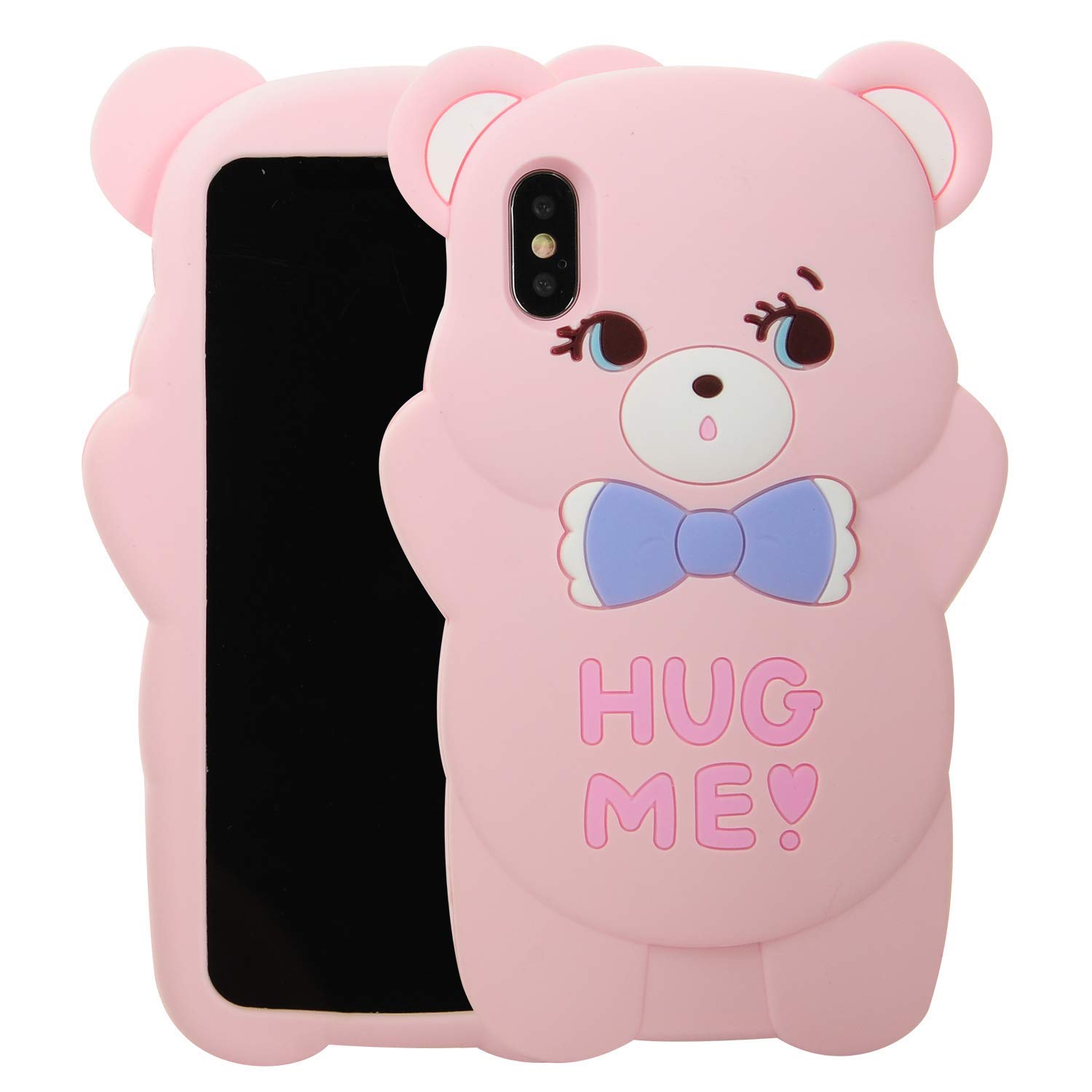 Cute 3D Cartoon Bear iPhone 7 Plus/iPhone 8 Plus Case - Soft Silicone Kawaii Animal Character Phone Cover for Kids, Boys & Girls (Pink) - Perfect for School, Playtime & Everyday Protection