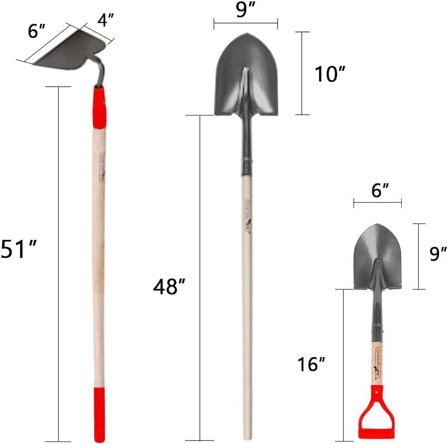 **GardenAll 7-Piece Garden Tool Set - Shovels, Rakes & Hoe with Long Wooden Handles - Durable Metal Digging Tools for Women & Men - Perfect for Planting, Weeding & Landscaping**