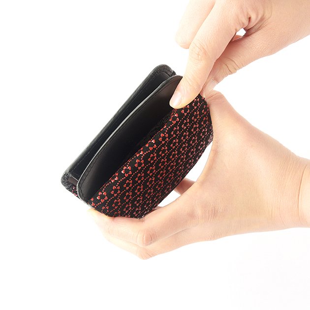 Premium Japanese Deerskin Leather Fold Wallet with Urushi Lacquer - Flower & Gray Black - Handmade in Japan - Stylish & Durable for Everyday Use, Travel & Gifts