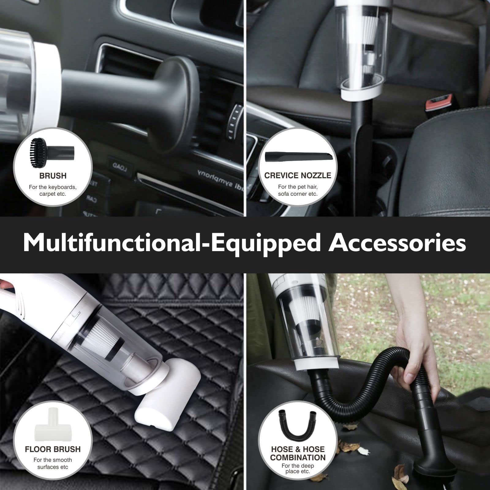 MOCA 9500PA Powerful Cordless Car Vacuum Cleaner - 9500PA High Suction Portable Handheld Vacuum, USB Rechargeable Wet/Dry Vacuum for Home, Car & Tight Spaces - White - Perfect for Quick Car Cleaning & Hard-to-Reach Areas