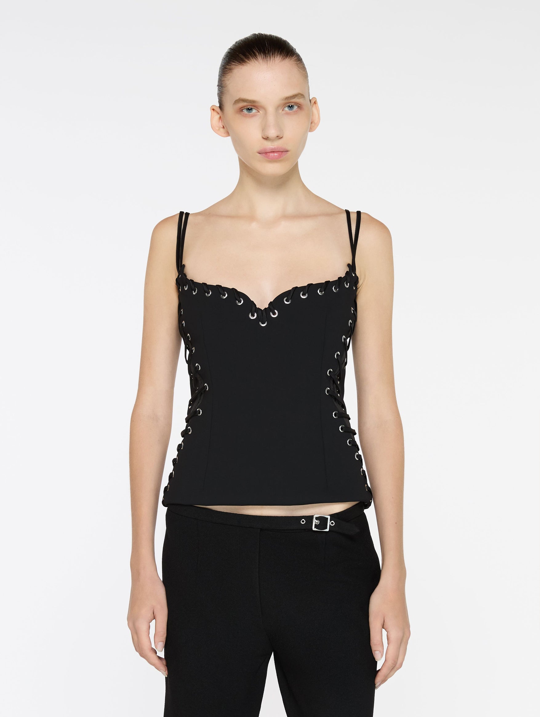 Black Eyelet Heart Singlet - Romantic Lace Trim Camisole for Women | Perfect for Date Nights & Summer Outfits