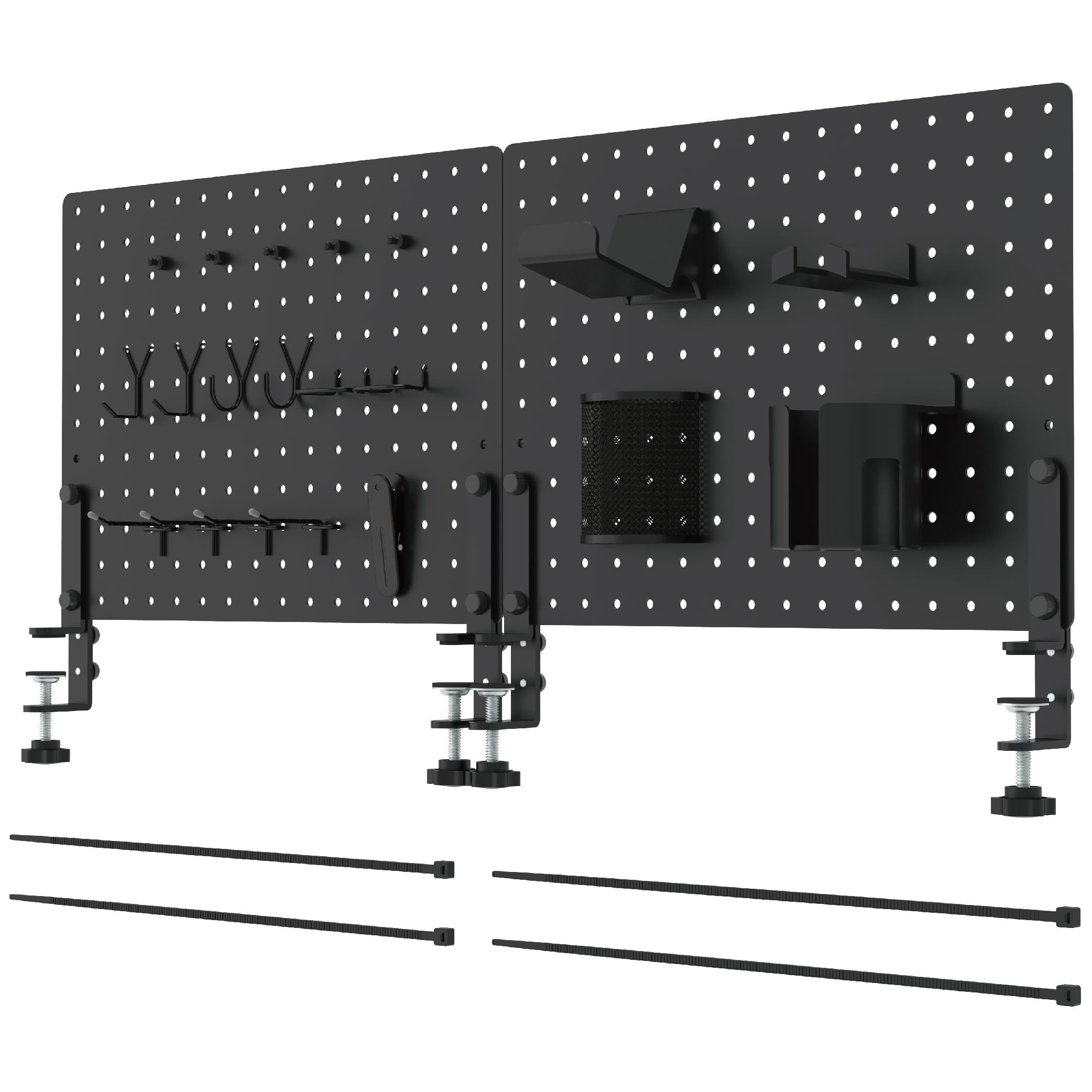 HUHOLE 32 x 12 Inch Clamp-On Metal Pegboard Organizer - Black Desk Storage Solution for Office & Gaming Setup - Perfect for Organizing Tools, Accessories & Supplies on Workbench or Home Office Desk