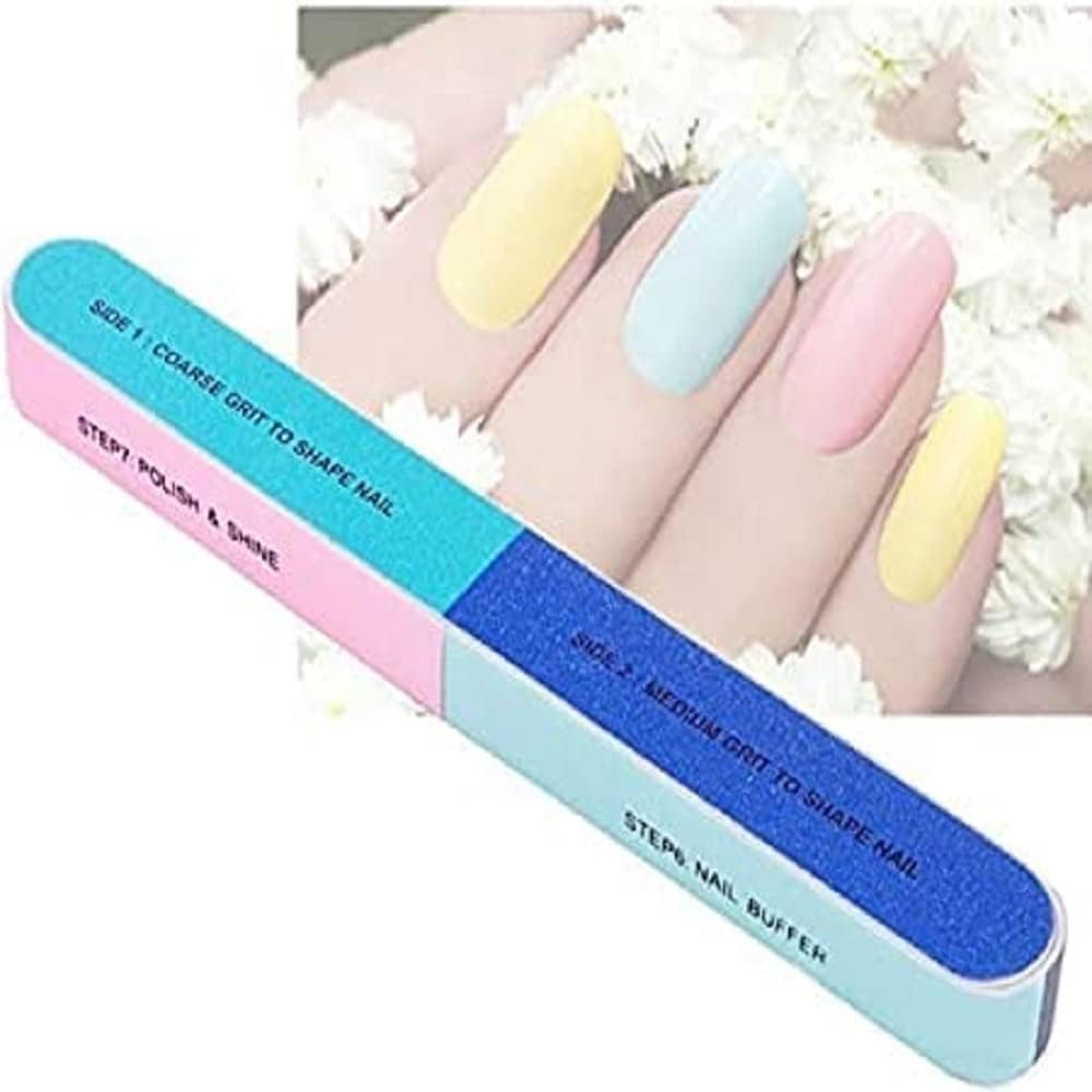 ZAUKY Professional Double-Sided Nail Buffer & Sponge File - 7-in-1 Manicure Pedicure Sanding Tool for Smooth Nails - Multi-Color Nail Art Supplies (1Pc) - Perfect for Home Salon, DIY Nail Care & Professional Use