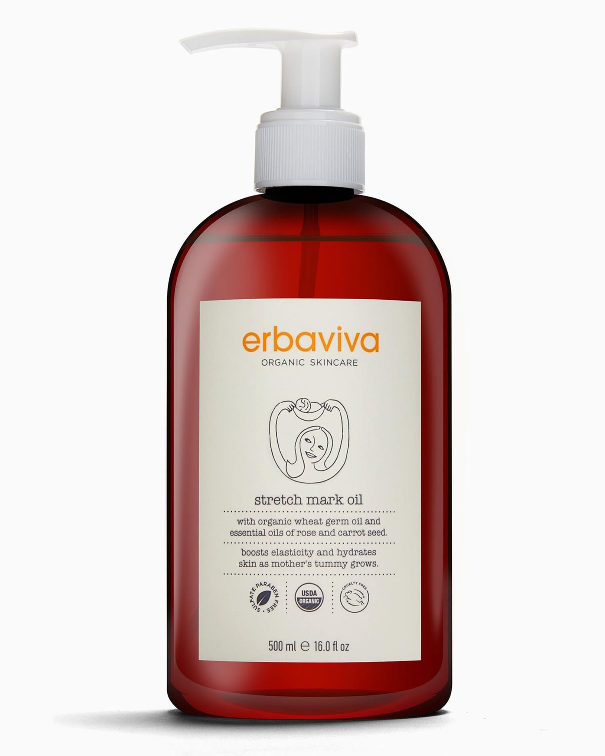 Erbaviva Organic Stretch Mark Oil for Pregnancy - 16 Fl Oz | Natural Scar & Stretch Mark Treatment | Safe for Moms & Baby | Perfect for Prenatal & Postpartum Skin Care