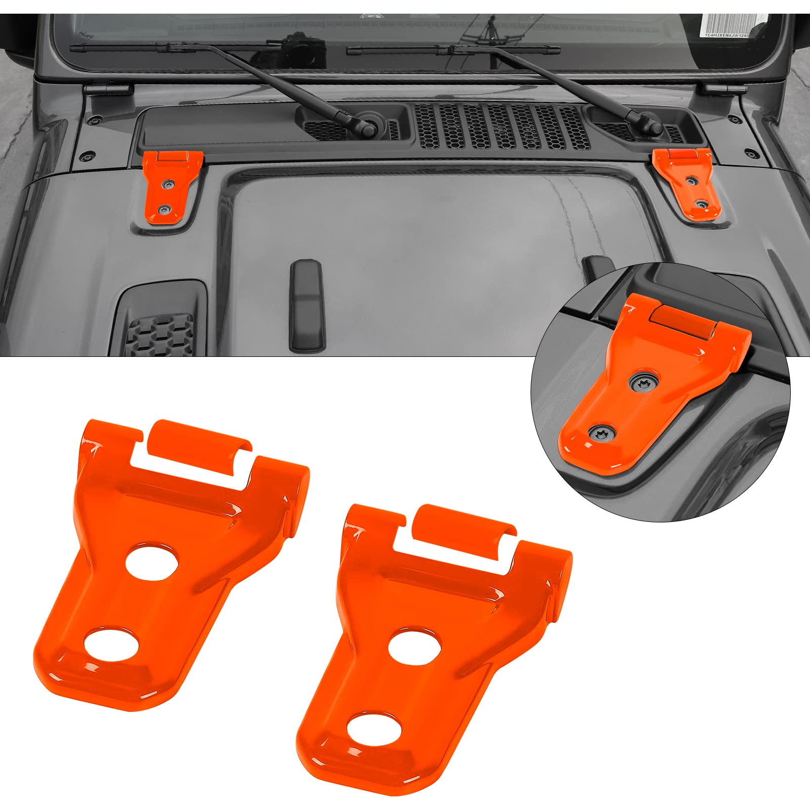 Hoolcar Orange Engine Hood Hinge Cover - Exterior Decoration Accessories for 2018-2021 Jeep Wrangler JL JLU & Gladiator JT - Durable Upgrade for Off-Road Adventures & Car Shows