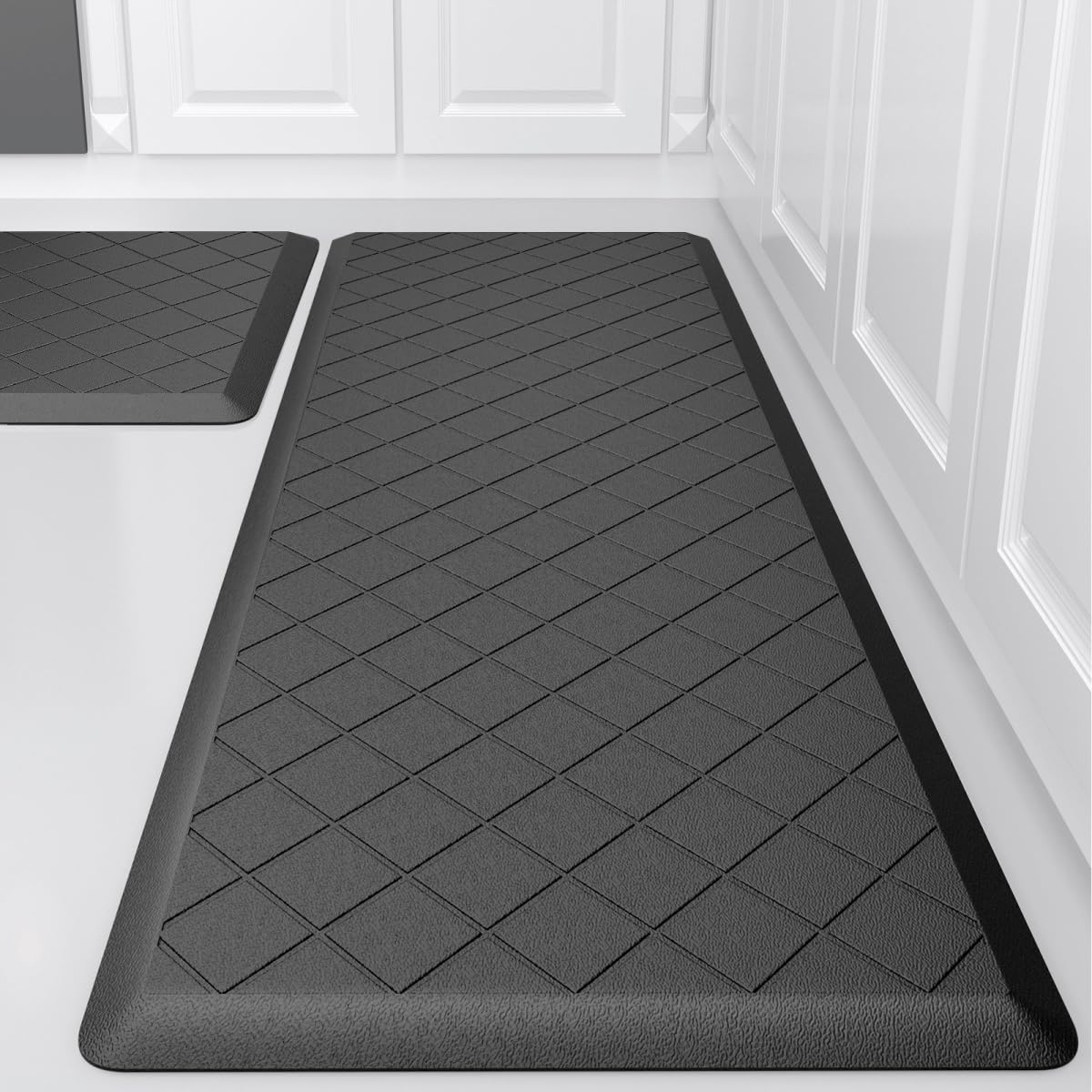 Premium Anti-Fatigue Kitchen Mats 2-Pack - Non-Slip Cushioned Floor Mats for Standing Comfort in Home Kitchen, Office, Laundry & Sink Areas - Heavy Duty Ergonomic Design with Comfort Foam - Black (Ideal for Cooking, Dishwashing & Prolonged Standing)