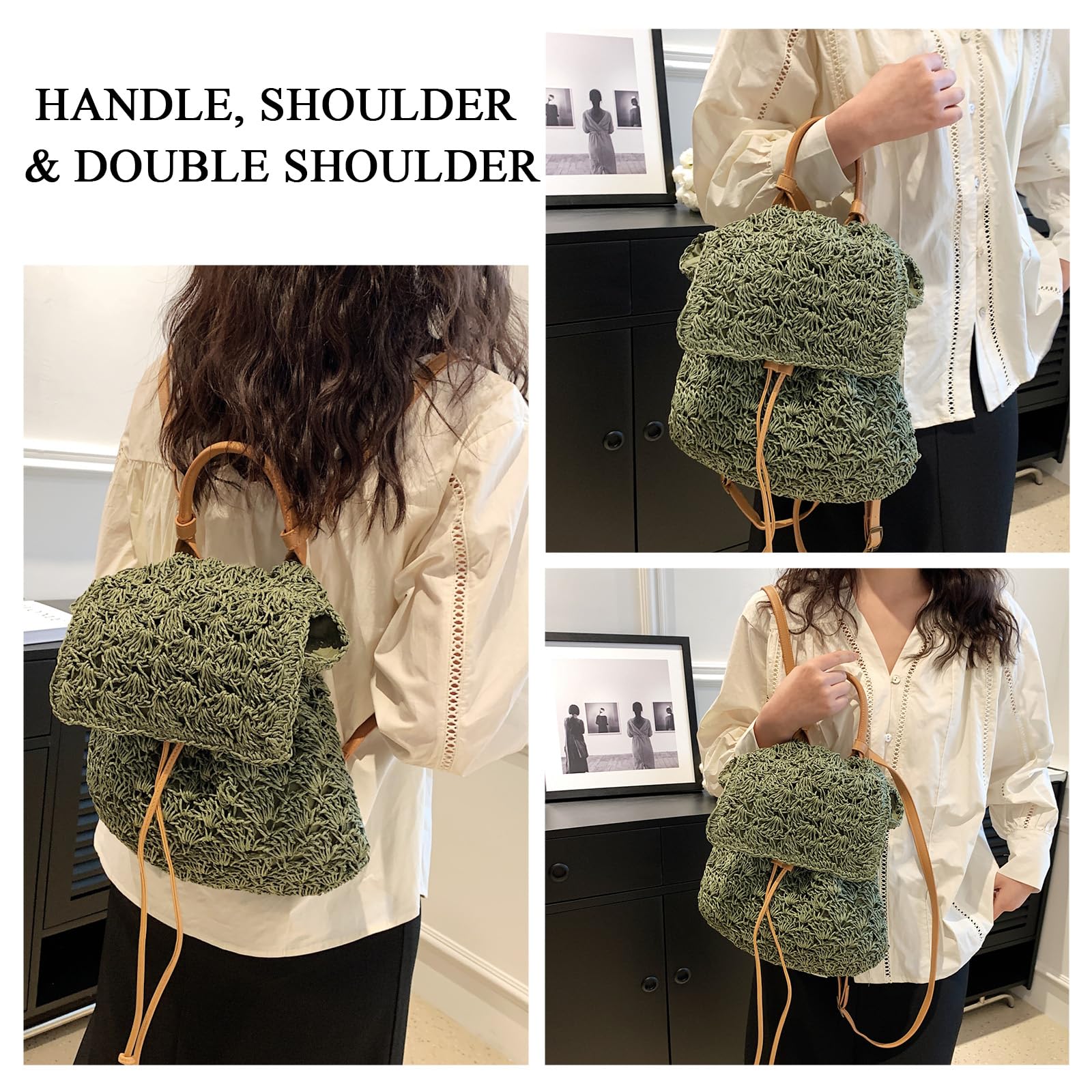 Handmade Crochet Straw Backpack for Women - Boho Beach Vacation Purse