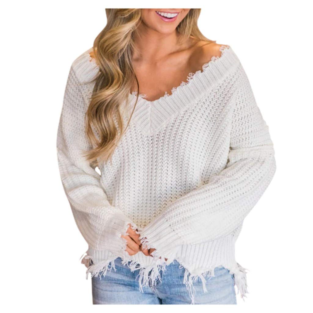 Vedolay Women's Casual V-Neck Knit Pullover Sweater - Oversized Jumper Blouse for Fall & Winter | Soft & Comfortable Fashion Top for Daily Wear, Office & Outings