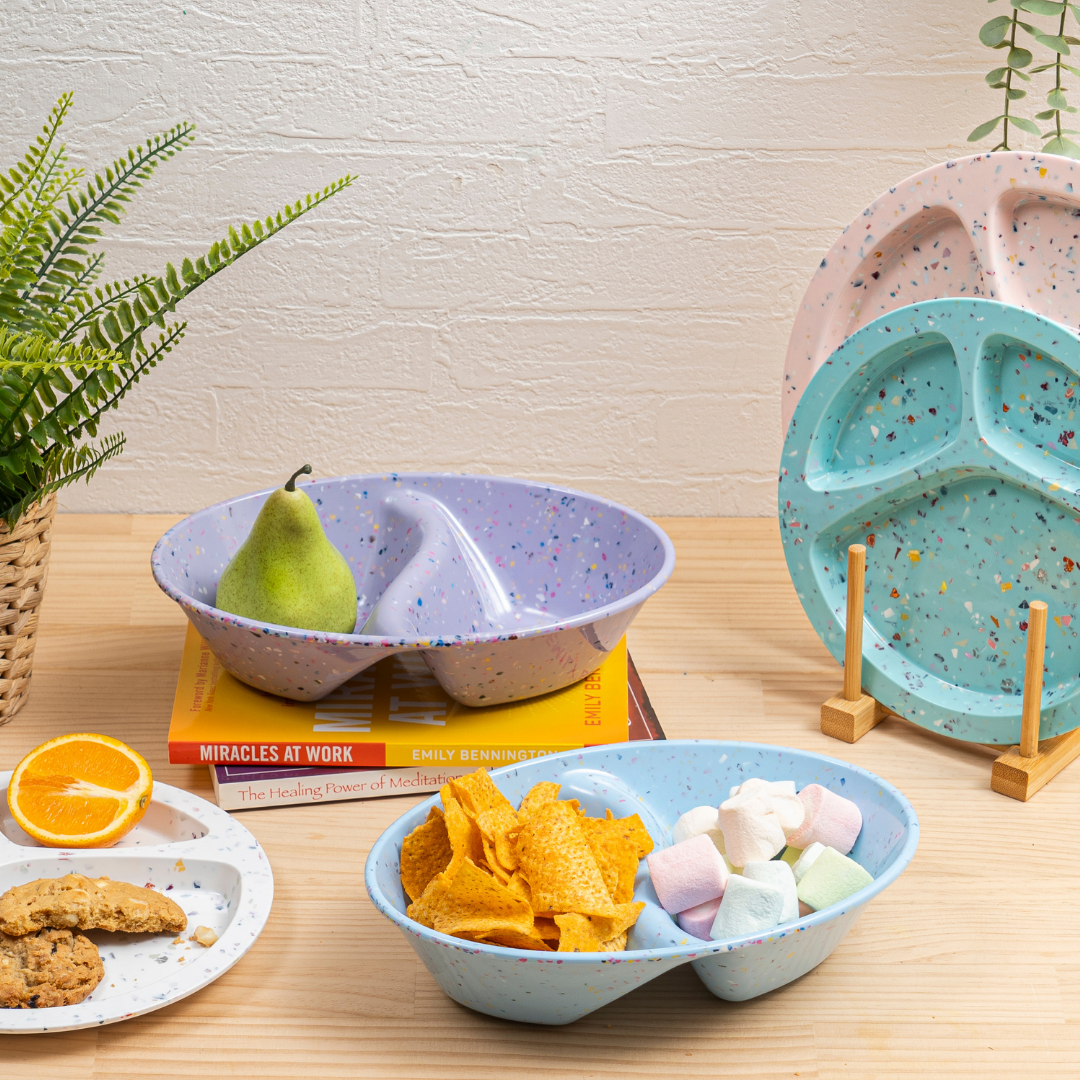 2PC Purple Confetti Divided Serving Dish - Perfect for Party Platters, Appetizers, and Dessert Displays at Events and Gatherings