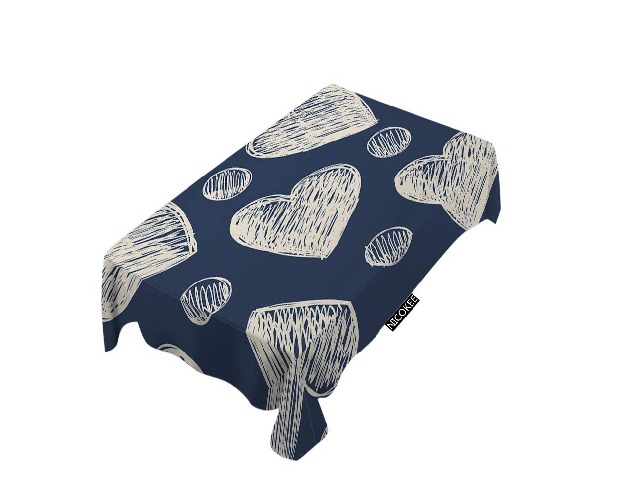 Hearts Rectangle Tablecloth - Elegant Blue Love Pattern, Washable & Wrinkle-Resistant for Kitchen, Dining, Party, End Table Protection | Perfect for Valentine's Day, Anniversary & Romantic Dinner Decor