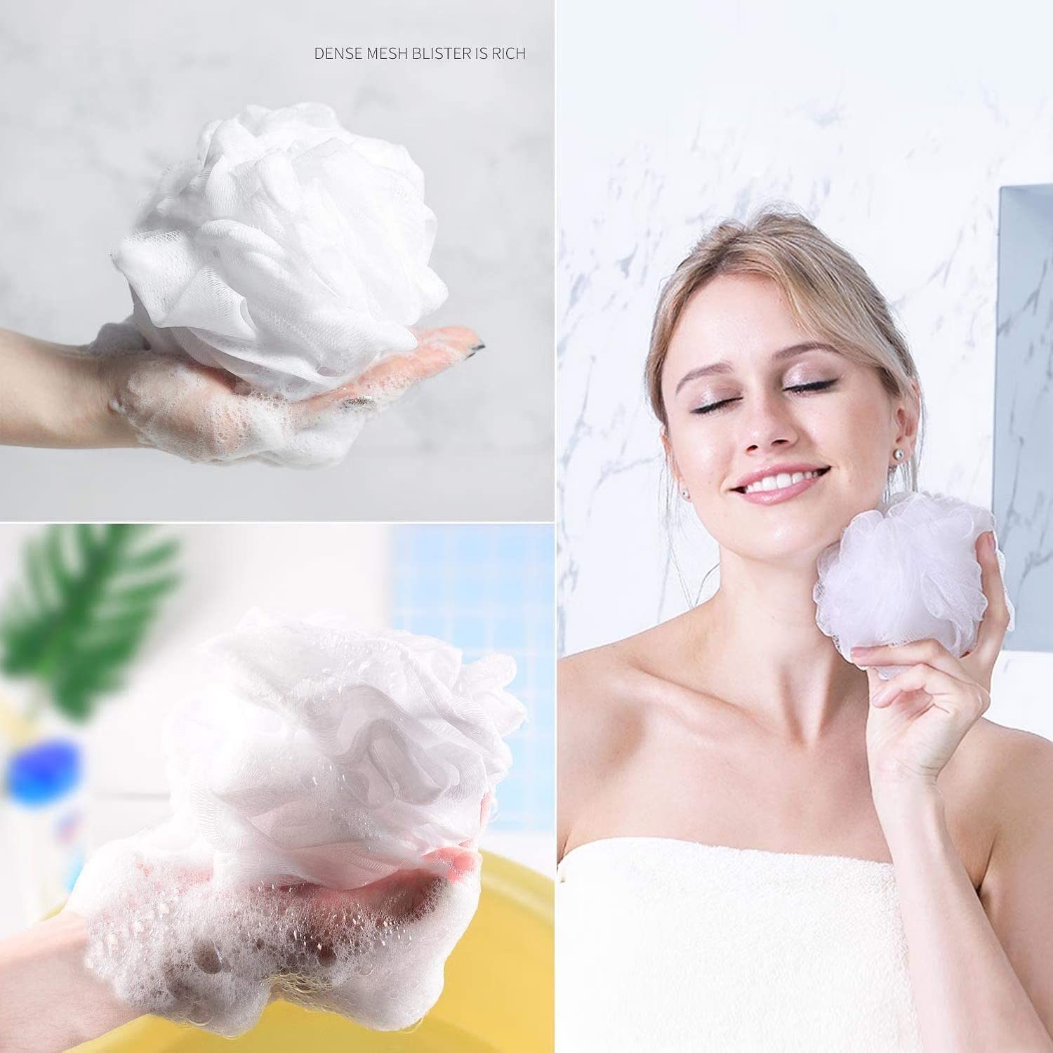 BLINE Soft Round Loofah Sponge Pouf - Exfoliating Body Scrubber for Men, Women & Kids - Gentle Bath Sponge for Shower & Skin Care (Pack of 2, Multicolor) - Perfect for Daily Exfoliation & Luxurious Bubble Baths