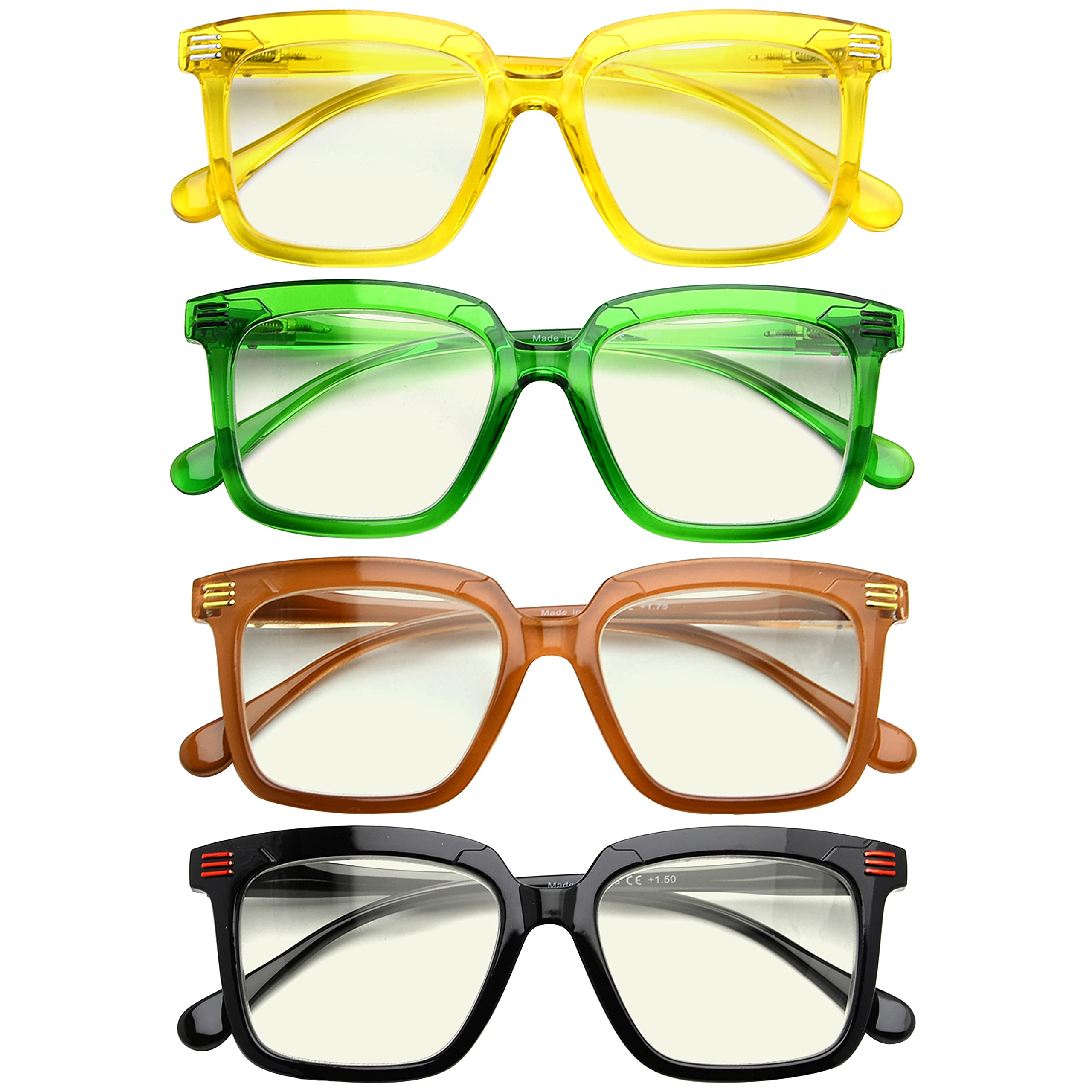 CessBlu 4 Pack Blue Light Blocking Reading Glasses for Women - Square Frame Computer Glasses for Office Work, Screen Time & Digital Eye Strain Relief