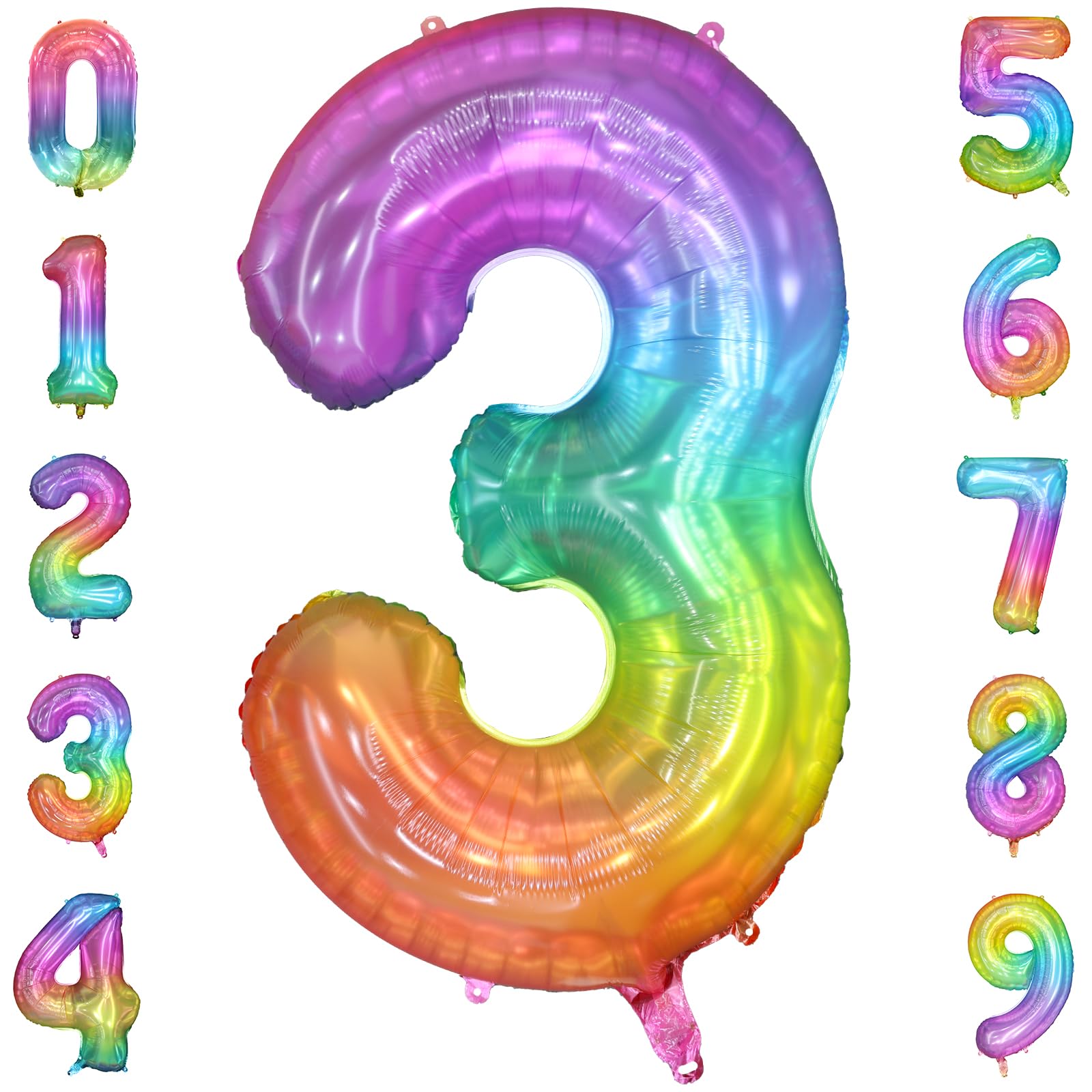 40 Inch Rainbow Number 3 Foil Balloon - Large Mylar Balloons for Birthday Party Decorations, Wedding Anniversary, Baby Shower & Special Events - Perfect for Girls, Boys, Party Backdrops & Photo Booth Props