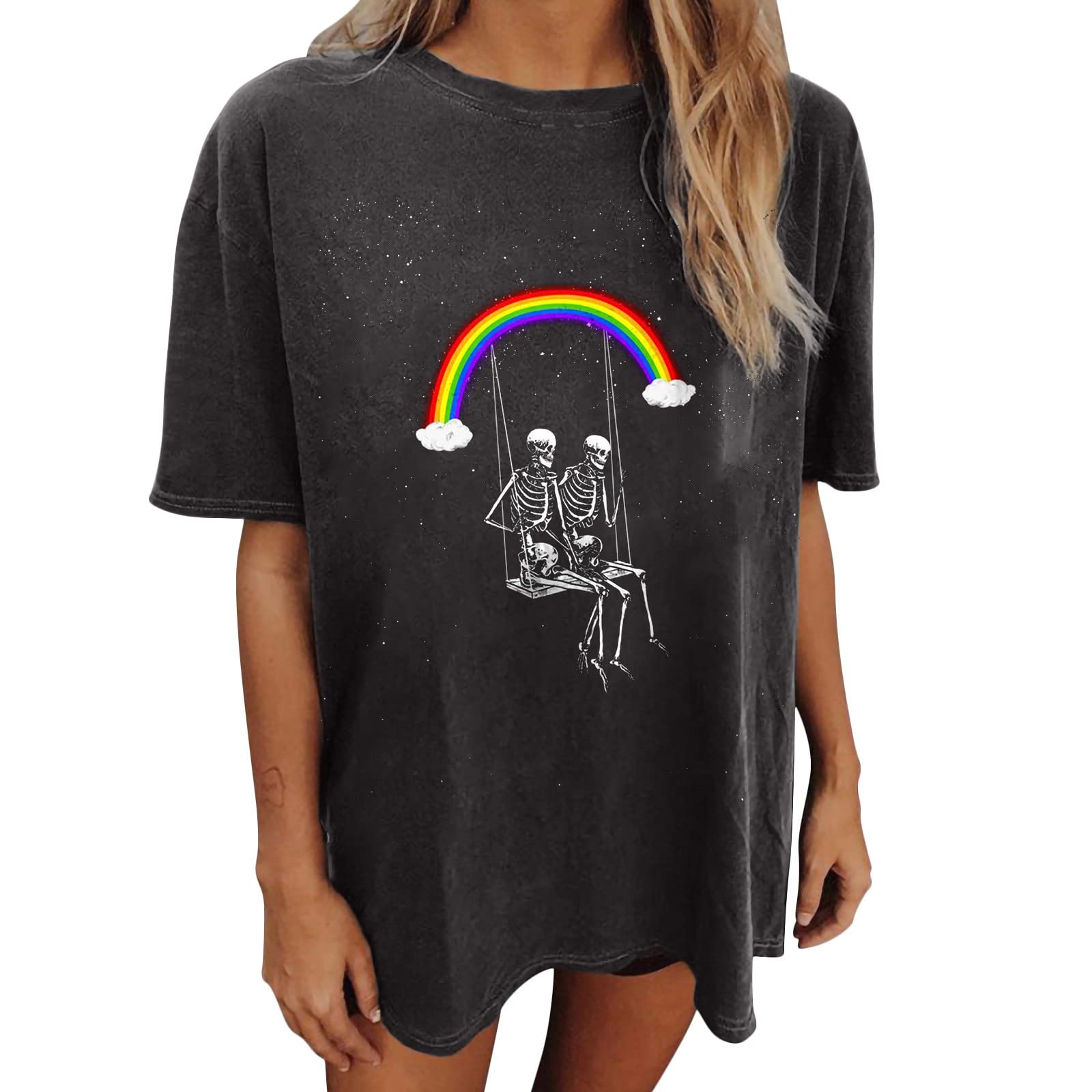Halloween Skeleton T-Shirt for Women - Grunge Oversized Fit for Parties