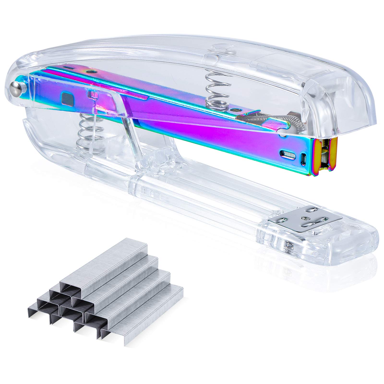 Transparent Acrylic Stapler - Fashionable & Durable Office & Home Stapler with Quality Spring, Includes Free 1000 26/6 Staples (Multicolor) - Perfect for School, Office & Crafting Projects