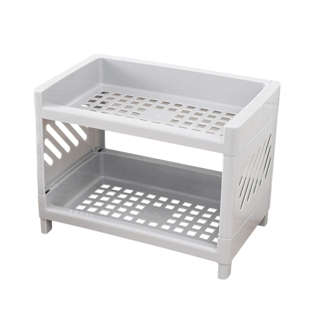 Plastic Spice Rack Organizer - 2-Tier Kitchen Countertop Spice Bottle Holder for Seasonings & Condiments | Space-Saving Grey Spice Shelf for Home Kitchen Organization (Perfect for Pantry, Cabinet, or Countertop Storage)