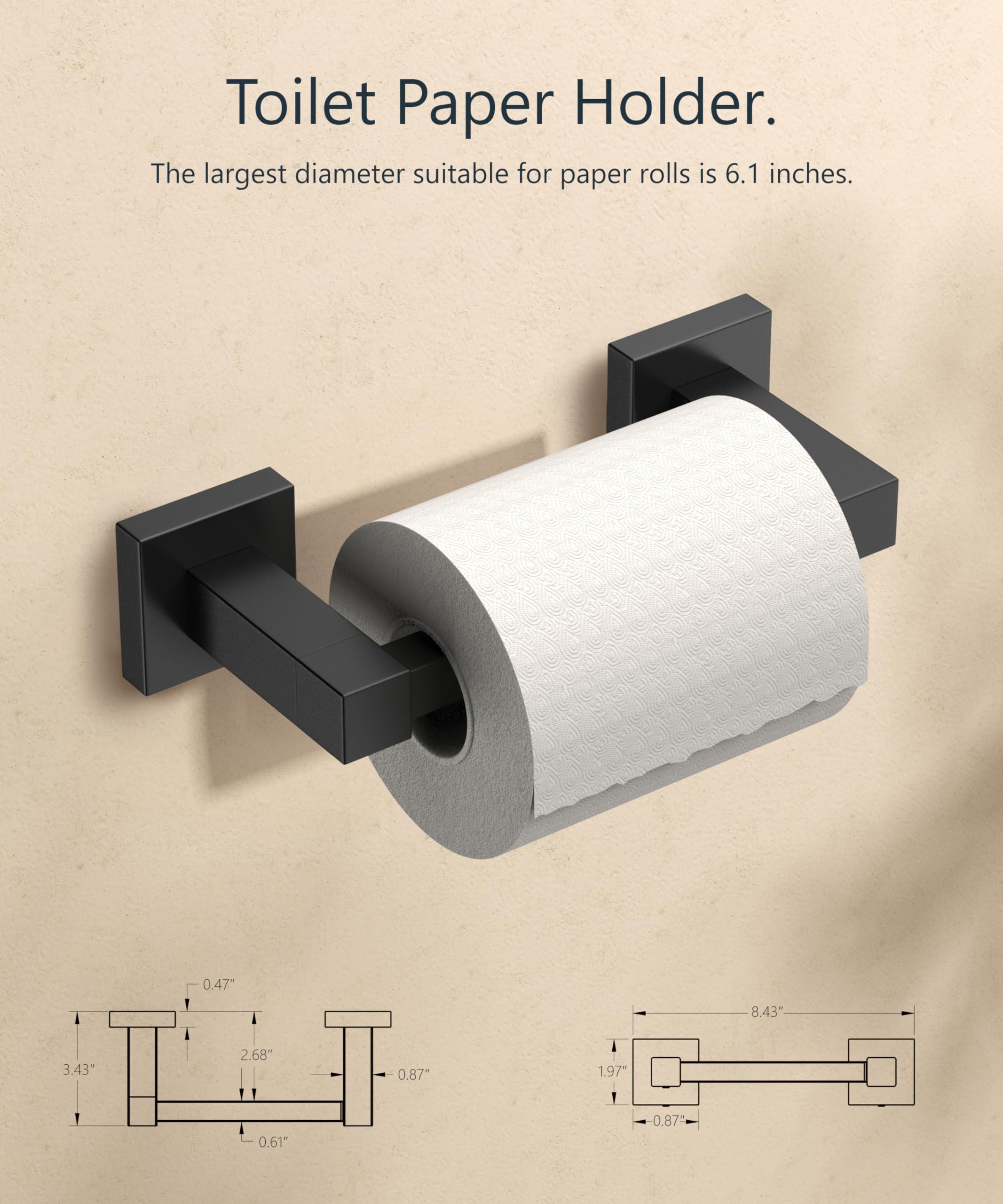 FORIOUS Stainless Steel Toilet Paper Holder - Wall Mounted Double Post Pivoting Tissue Roll Holder with Towel Ring - Matte Black Bathroom Hardware Set for Home, RV & Kitchen (Ideal for Small Spaces & Modern Bathrooms)