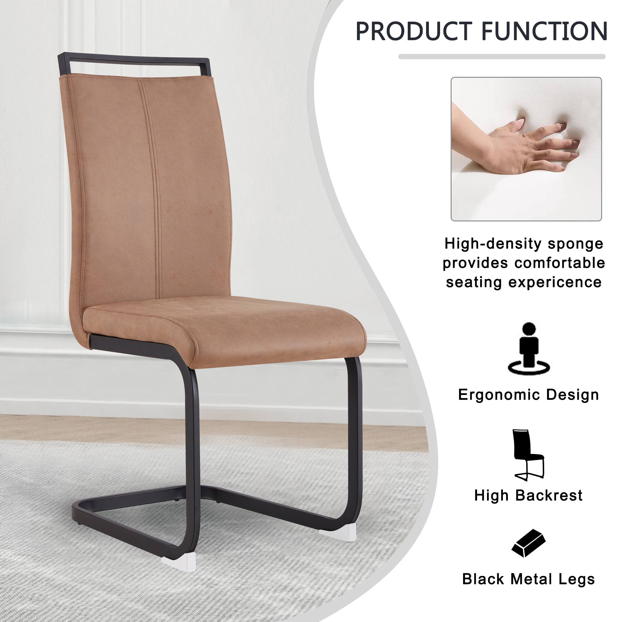 Baysitone Modern Dining Chairs Set of 4 - High Back Kitchen Chairs with Leatherette Padded Seats - Brown Dining Room Chairs for Kitchen, Living Room & Restaurant - Perfect for Family Dinners & Entertaining Guests