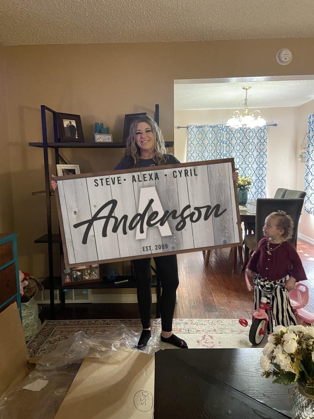 Personalized Family Name Sign - Custom Last Name Wall Decor Canvas for Living Room, Fireplace, Kitchen & Front Door - 60x30 Inch Grey Background Wooden Family Sign - Perfect for Home Decor, Housewarming Gifts & Farmhouse Style Interiors