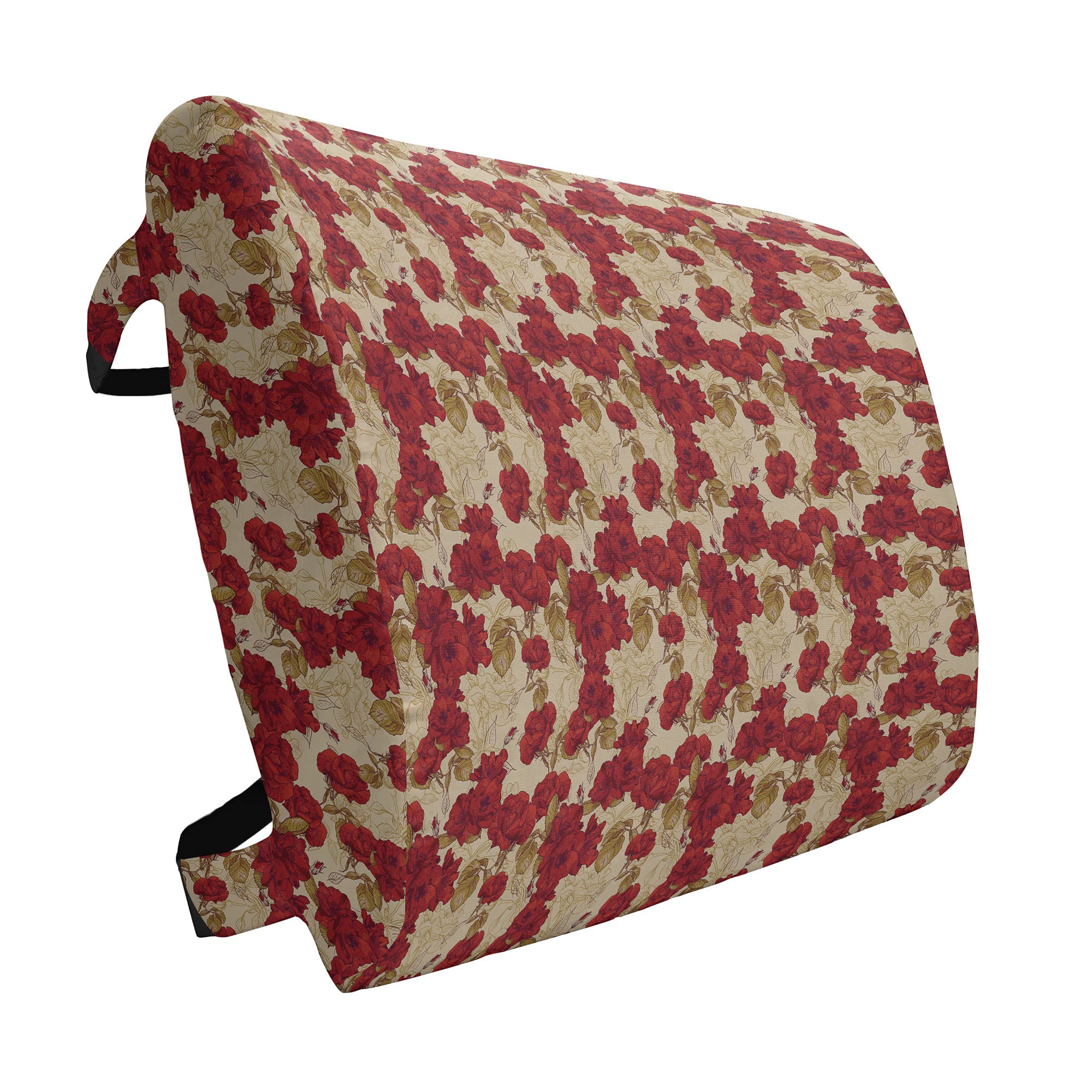 Ambesonne Vintage Lumbar Support Pillow - Red Rose Floral Design with Classic Sketch Patterns, High Density Foam for Office Chair & Car Seat (14x13 Inches, Red/Khaki/Sand Brown) - Perfect for Home Office, Long Drives & Back Pain Relief
