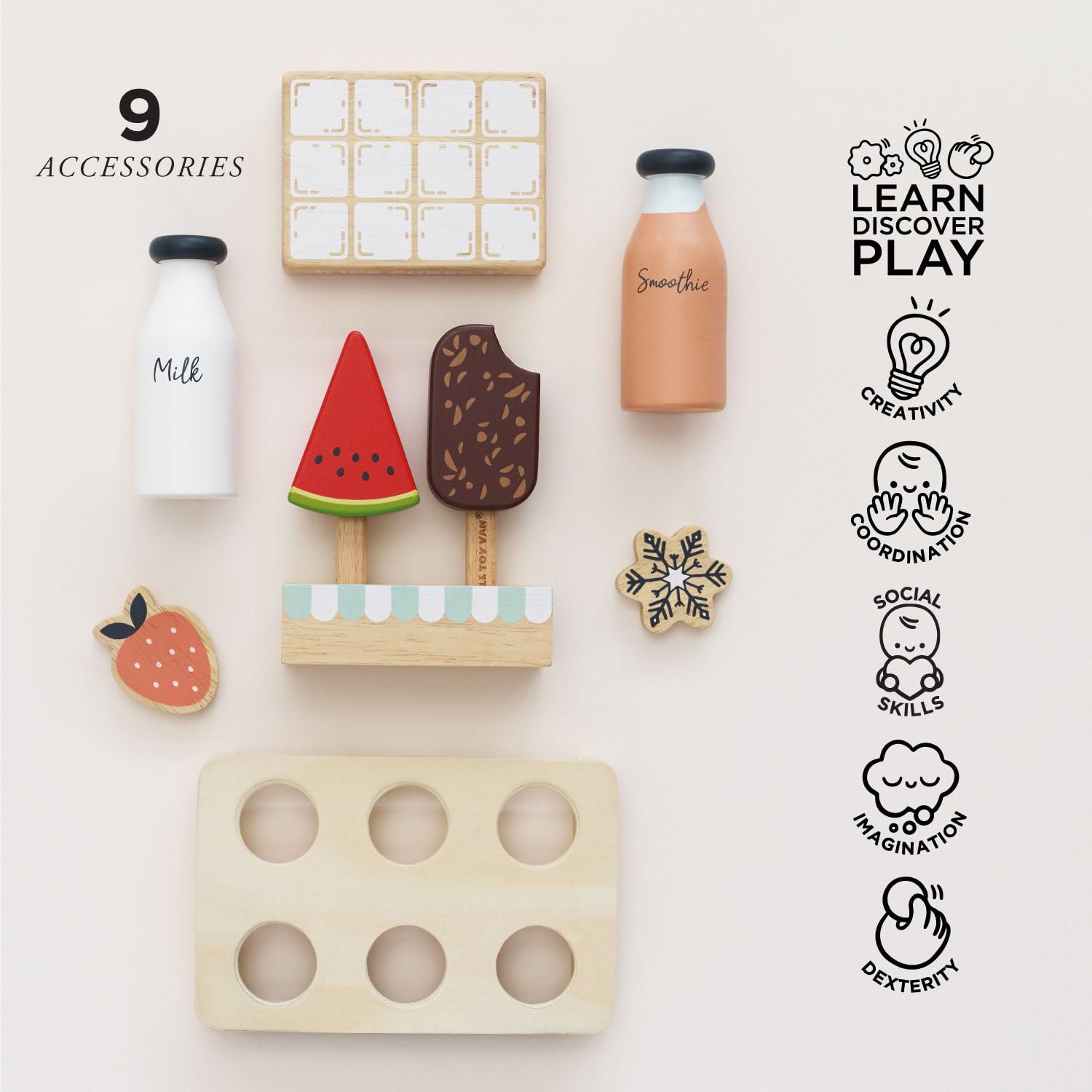 Le Toy Van Wooden Pretend Play Fridge Freezer Set - Grand Free Standing Refrigerator & Freezer with Accessories - Montessori Learning Toy for Kids Ages 3+ - Perfect for Imaginative Play, Kitchen Role Play & Early Childhood Development