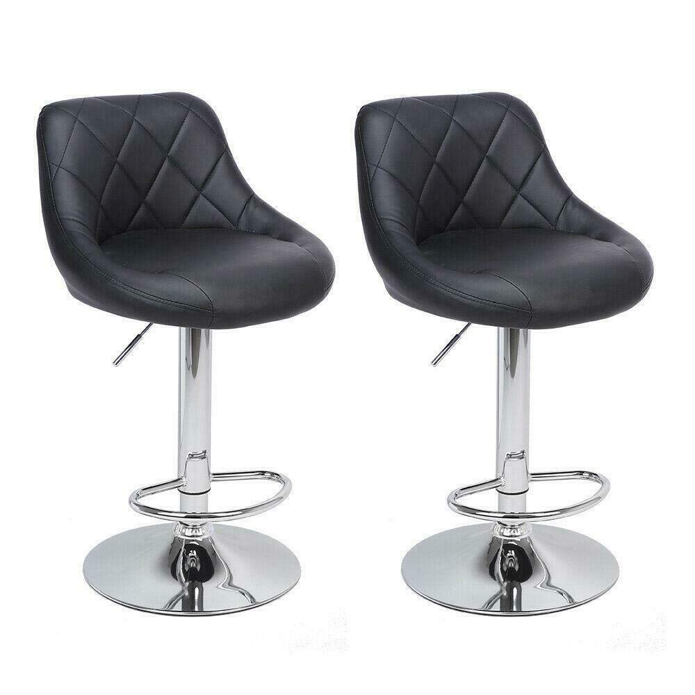 Set of 2 Black Leather Adjustable Height Swivel Bar Stools - Modern Pub Chairs for Kitchen Island, Home Bar & Dining Room - Perfect Gift for Men, Women & Dad (Housewarming, Birthday & Anniversary)