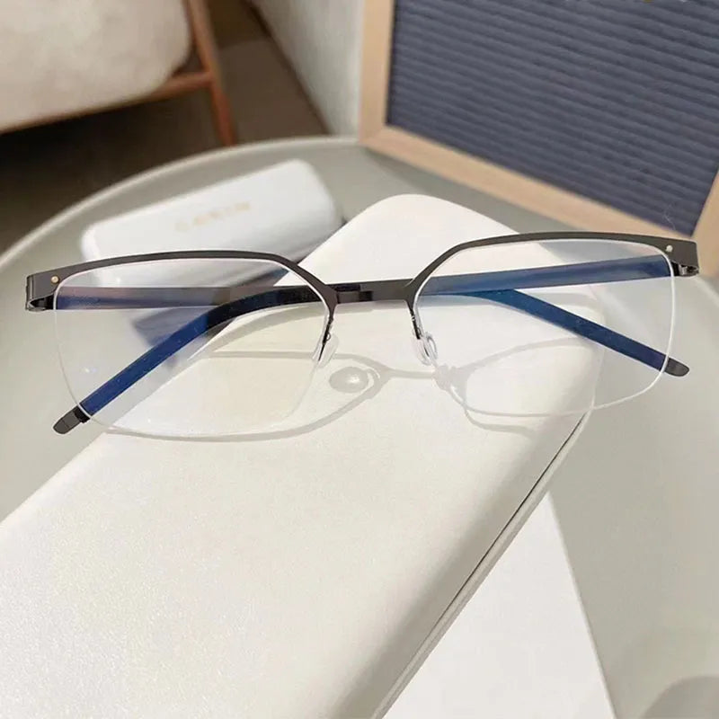 CCSpace Men's Semi-Rimless Square Titanium Eyeglasses Frame 56871 - Lightweight & Durable Glasses for Work, Reading, and Everyday Wear