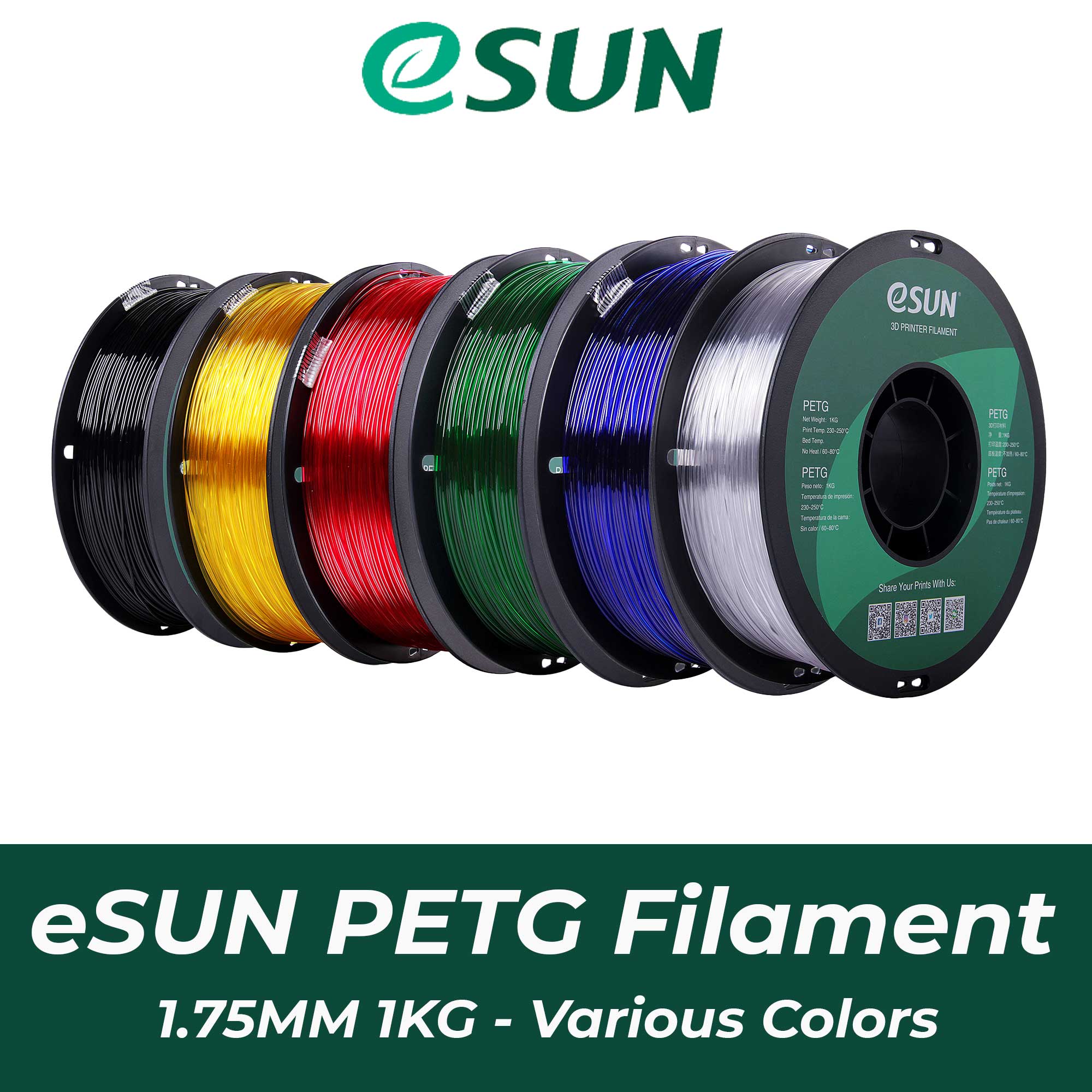 eSUN PETG 3D Printer Filament 1.75mm 1kg Spool - High Strength, Low Warping, Multiple Color Options for DIY Projects, Prototyping & Home Decor