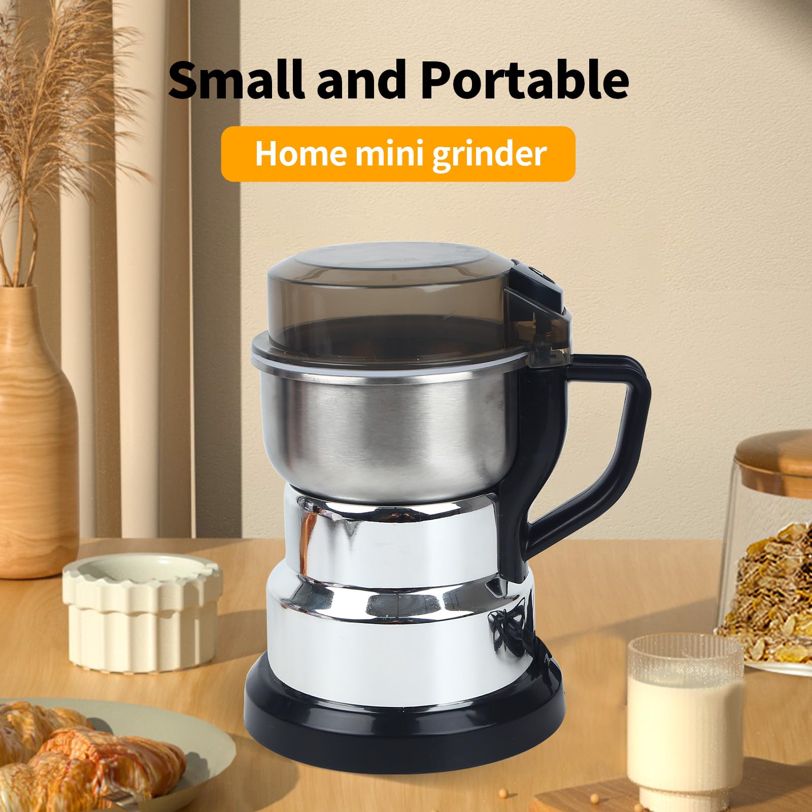 Premium Electric Coffee Grinder 150-300W - Stainless Steel Spice & Nut Grinder with One-Touch Operation - Perfect for Coffee Beans, Herbs, Spices & Nuts - Includes Cleaning Brush & Measuring Spoon - Ideal for Home Kitchens & Coffee Shops