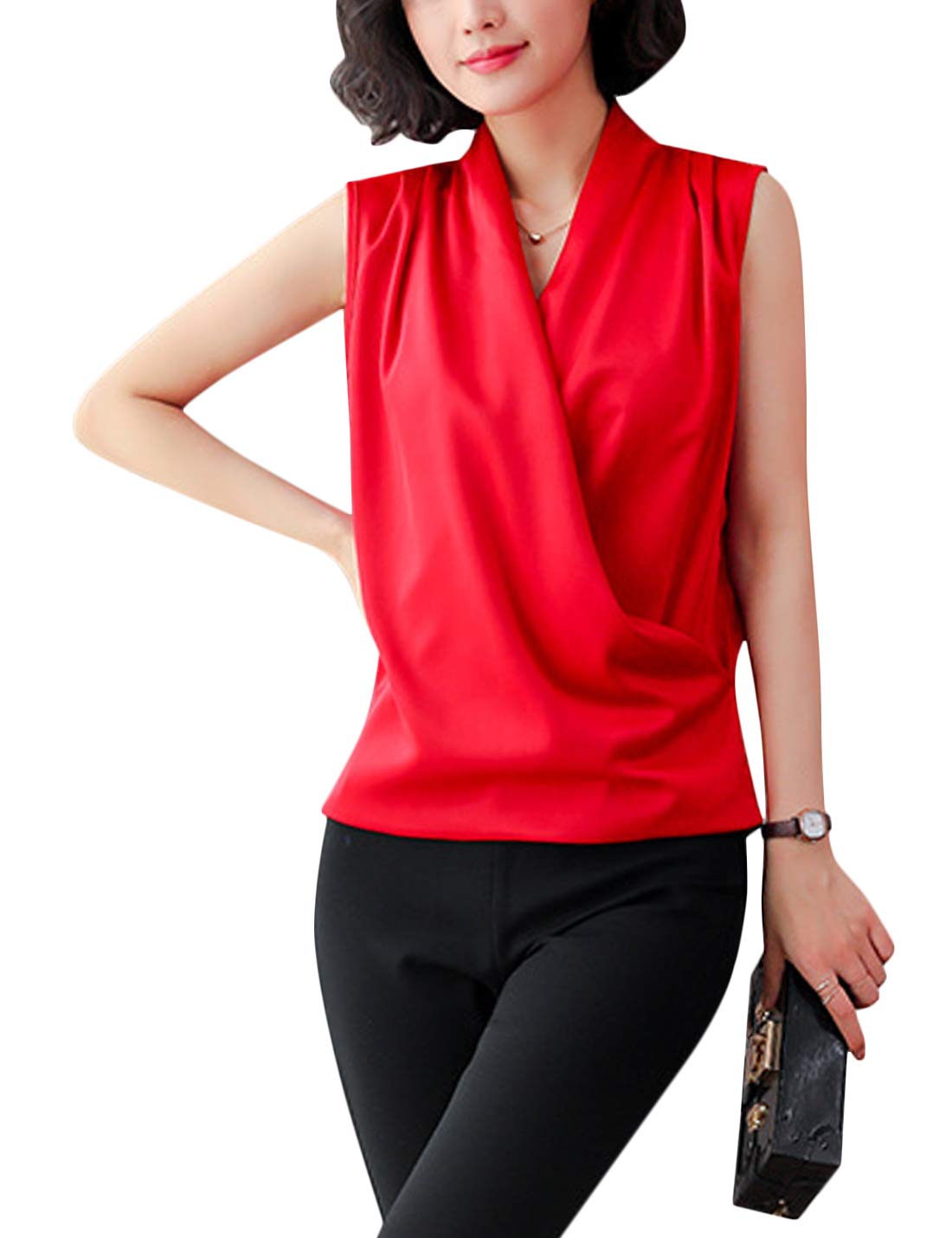 UANEO Women's Sleeveless V-Neck Chiffon Crop Top - Summer Casual Blouse for Women, Beach Outfits, Vacation Wear & Street Style Fashion