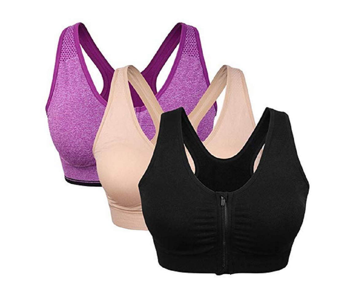 Wireless Front Closure Post-Surgery Bra for Women - Racerback Sports Bras with Zipper for Yoga, Running & Active Lifestyles - Comfortable Support for Recovery & Workouts