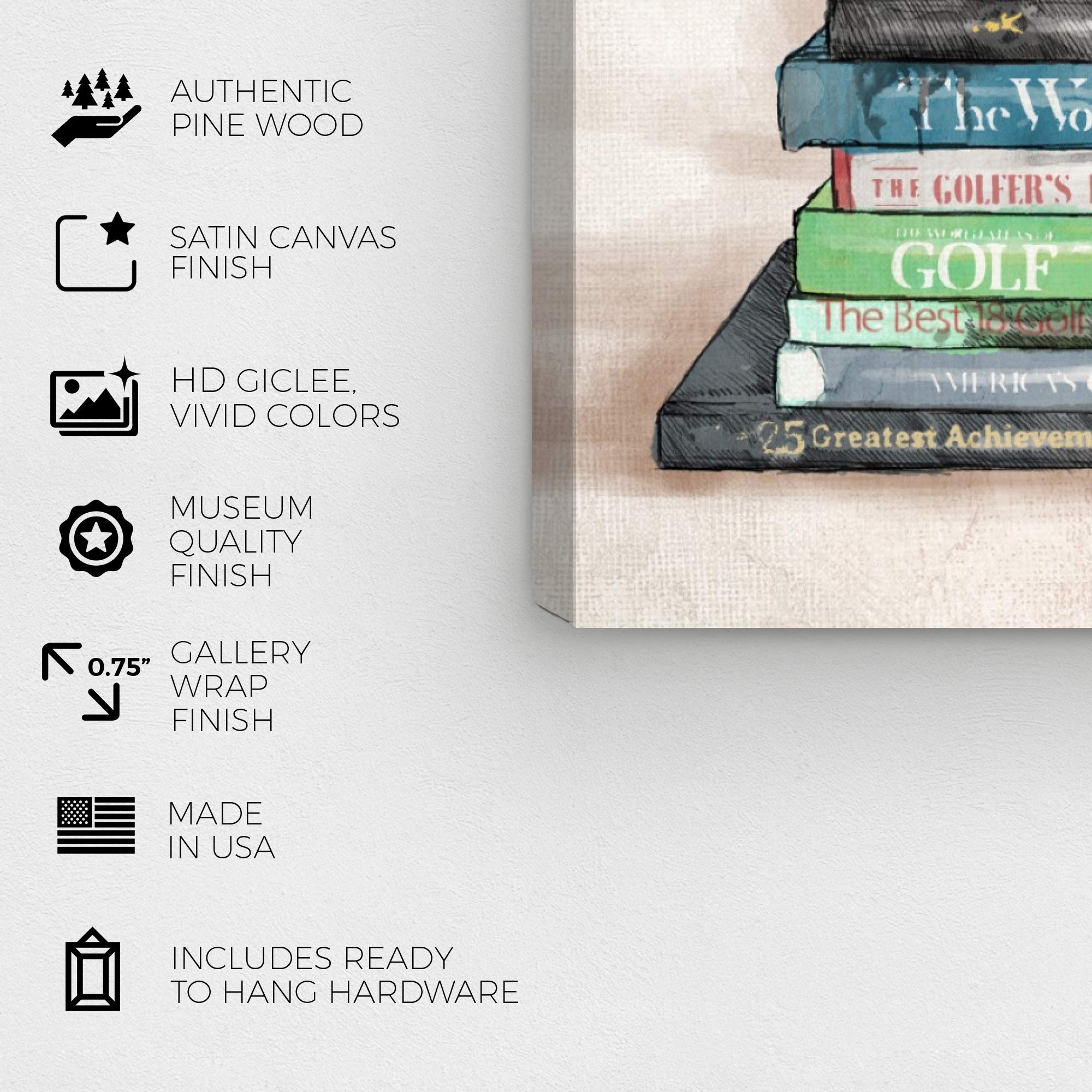 Wynwood Studio Golf Books Fashion & Glam Wall Art Canvas Print - 30x30 Inches Green & Brown Home Decor - Perfect for Living Room, Office & Game Room