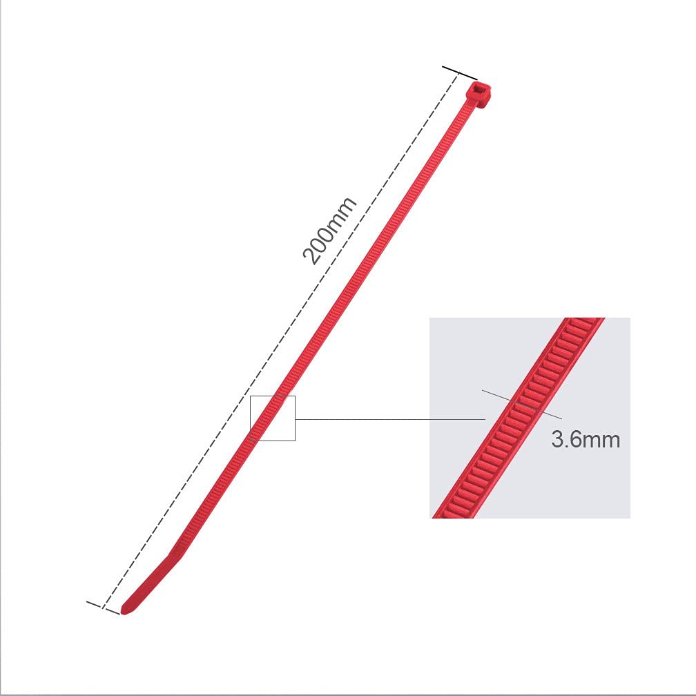 10Gtek 8-Inch Self-Locking Nylon Cable Ties (500pcs, Red) - Heavy Duty Wire Organizer for Home, Office & Industrial Use - Secure Wires, Cables & DIY Projects