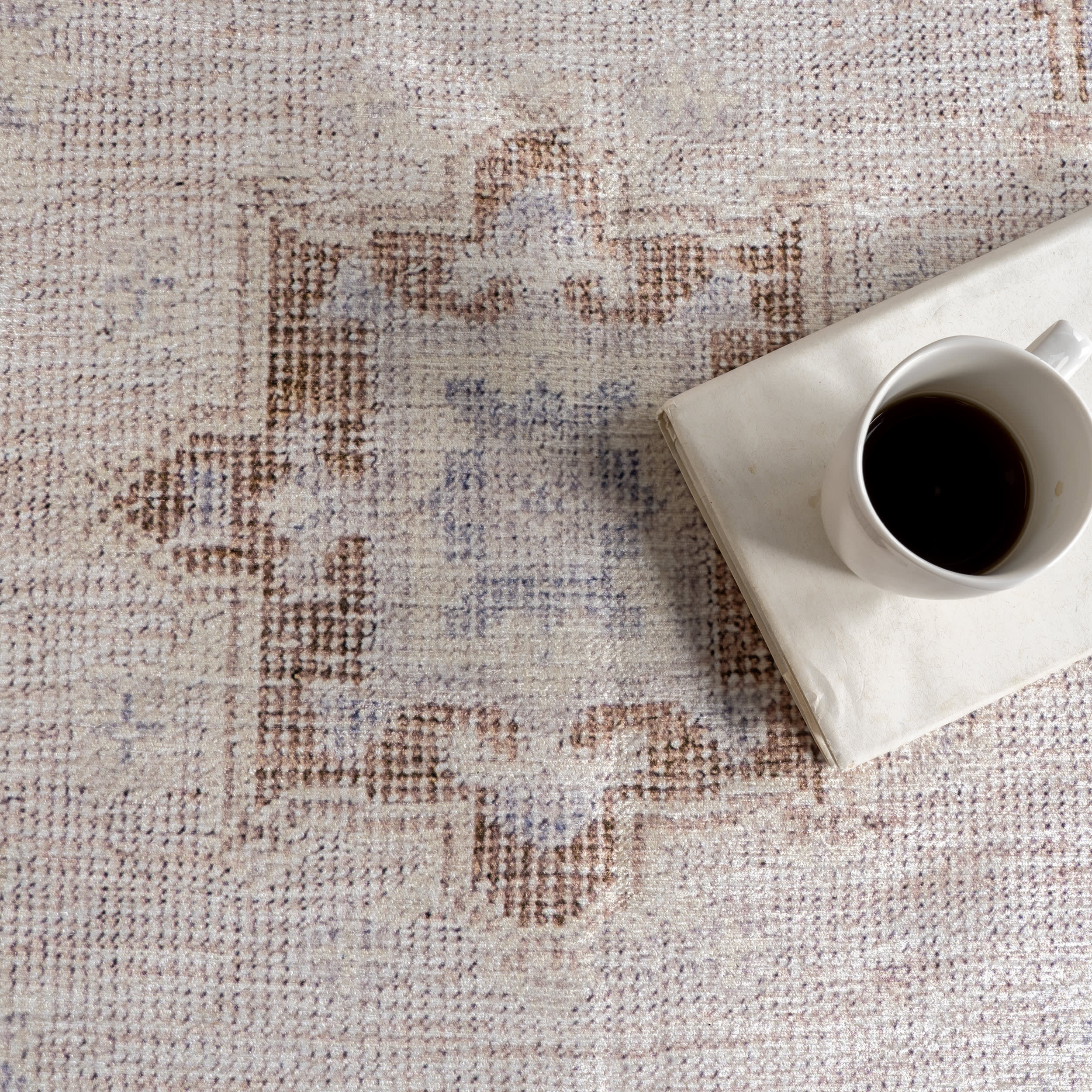 Brenda Hazy Heraldry Spill Proof Washable Rug - Non-Slip Soft Living Room Carpet, Beige Home Decor for Bedroom, Kitchen, Nursery & High Traffic Areas