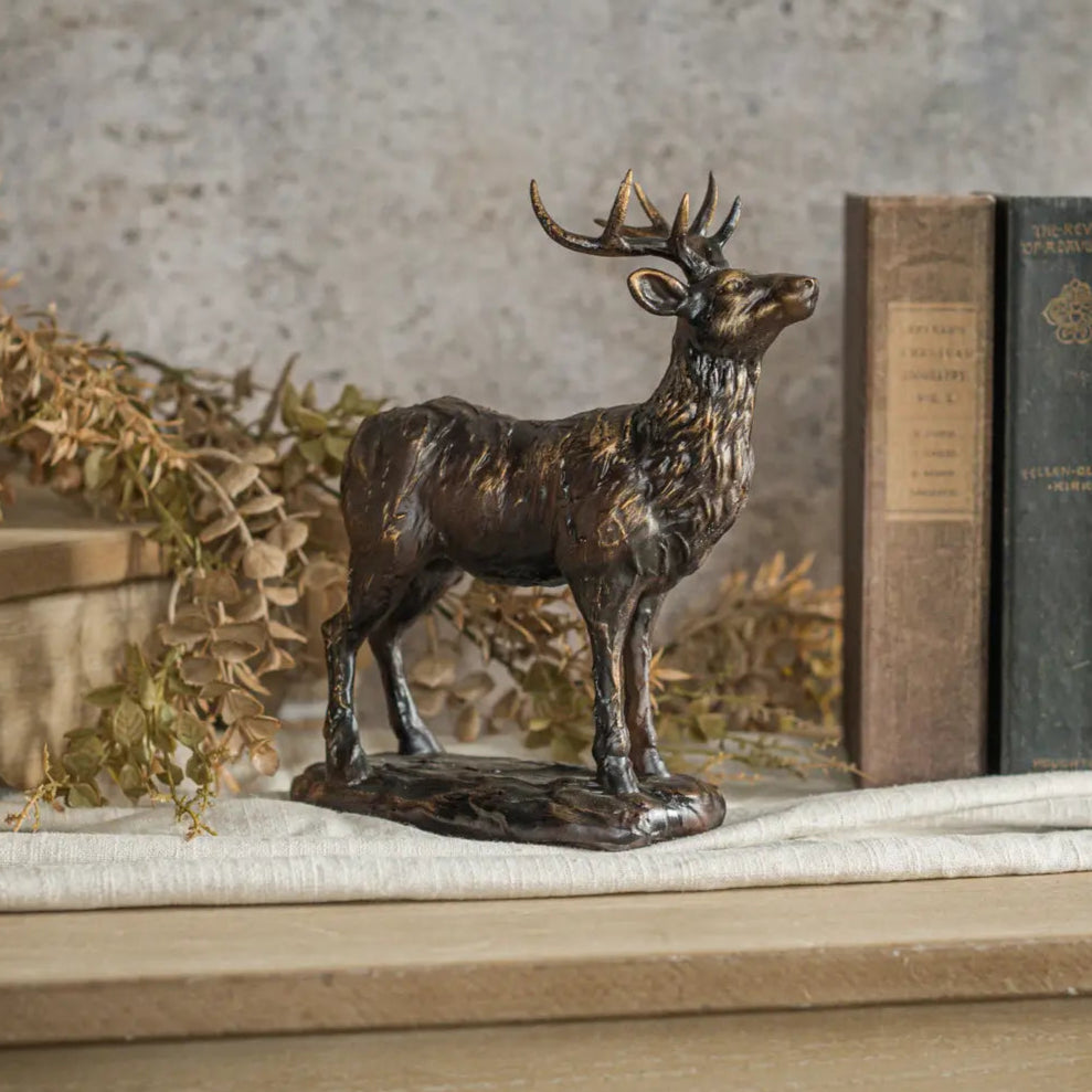 Bronze Tabletop Deer Statue - Elegant Home Decor for Living Room, Office & Shelf Display - Perfect Gift for Nature Lovers & Rustic Interior Design