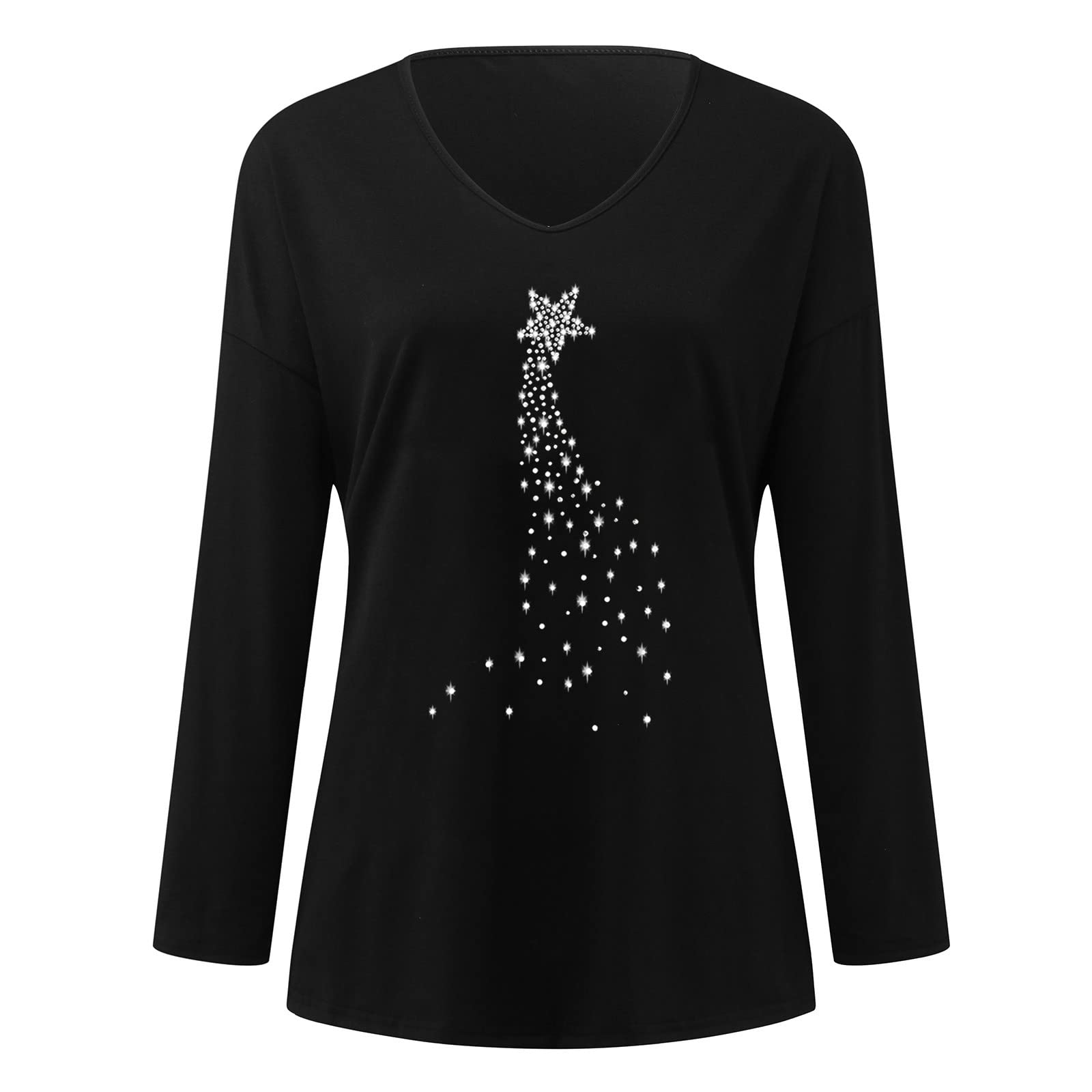 Women's Casual V-Neck Long Sleeve Blouse - Stars Print Cotton Top for Spring & Fall Fashion | Perfect for Office Wear, Date Nights & Weekend Outfits