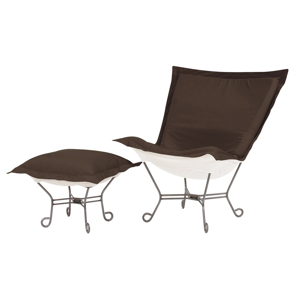 Howard Elliott Scroll Puff Rocker Seating Chair with Cover - Titanium Frame Butterfly Chair for Patio, Camping, Indoor & Outdoor Use - Multipurpose Alternative Seating in Seascape Charcoal - Perfect for Living Rooms, Gardens, and Beach Relaxation